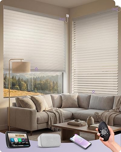 Miniatura 14 de Graywind Persianas motorizadas Shangrila más anchas compatibles con Alexa Google Control remoto recargable, filtro de luz inteligente, persianas