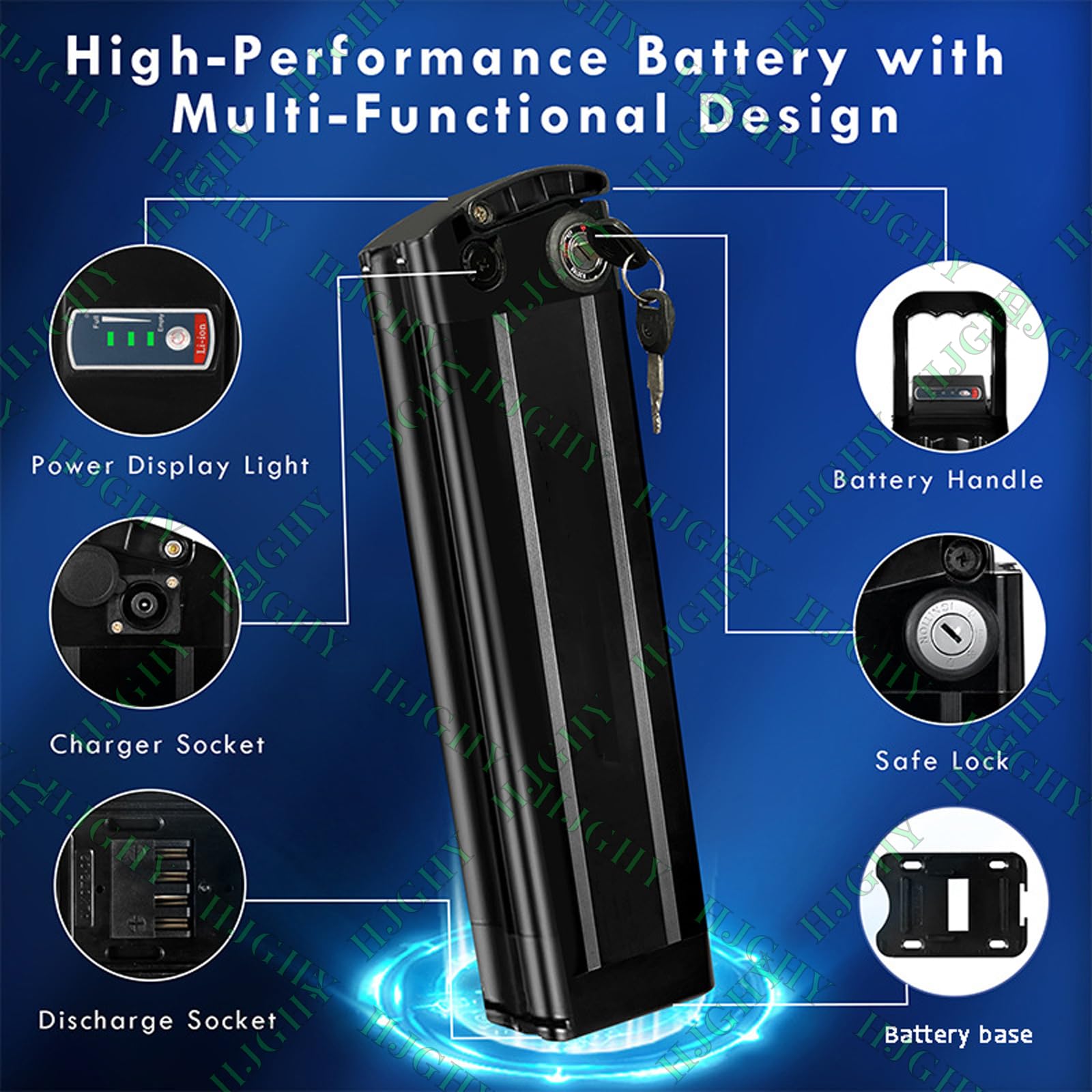 Batteria agli ioni di Litio da 48V 13Ah/15Ah o 36V 10Ah/17,5Ah Batteria al Litio Integrata Pieghevole con Caricabatterie e Maniglia per Kit Motore da 350W 500W e 800W,T Plug 36v17.5ah