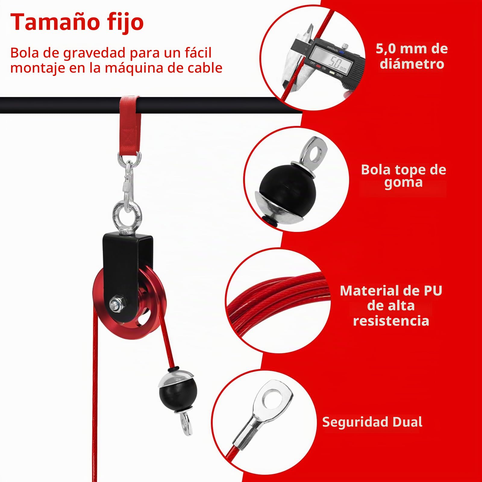 Cable de Acero para Fitness, Cables Polea Gym Maquina Musculacion Cable Poleas Gimnasio