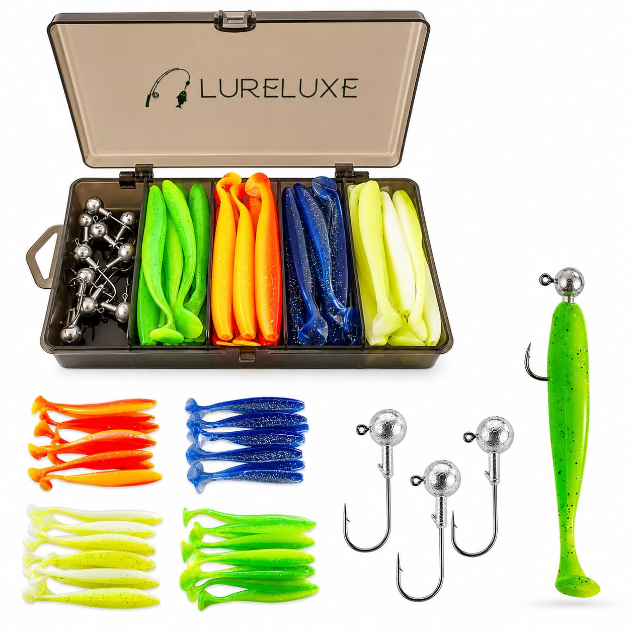 kit 50 leurres souples pêche carnassier