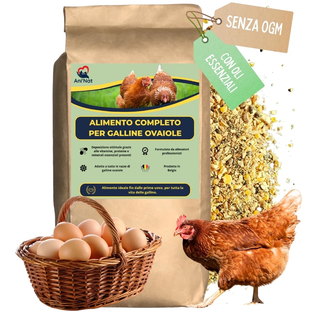 Ani'Nat Mangime per galline ovaiole senza OGM – Con oli essenziali – Miscela grossolanamente macinata – Nutrizione completa per deposizione e vitalità delle galline (5kg)