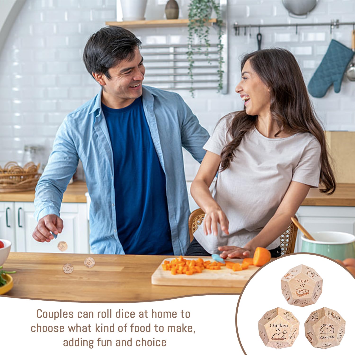 3 Pezzi di Dadi Alimentari A 12 Lati, Dadi di Decisione in Legno Creativi, Puzzle di Riposo, Piccolo Regalo Riutilizzabile, Divertente.