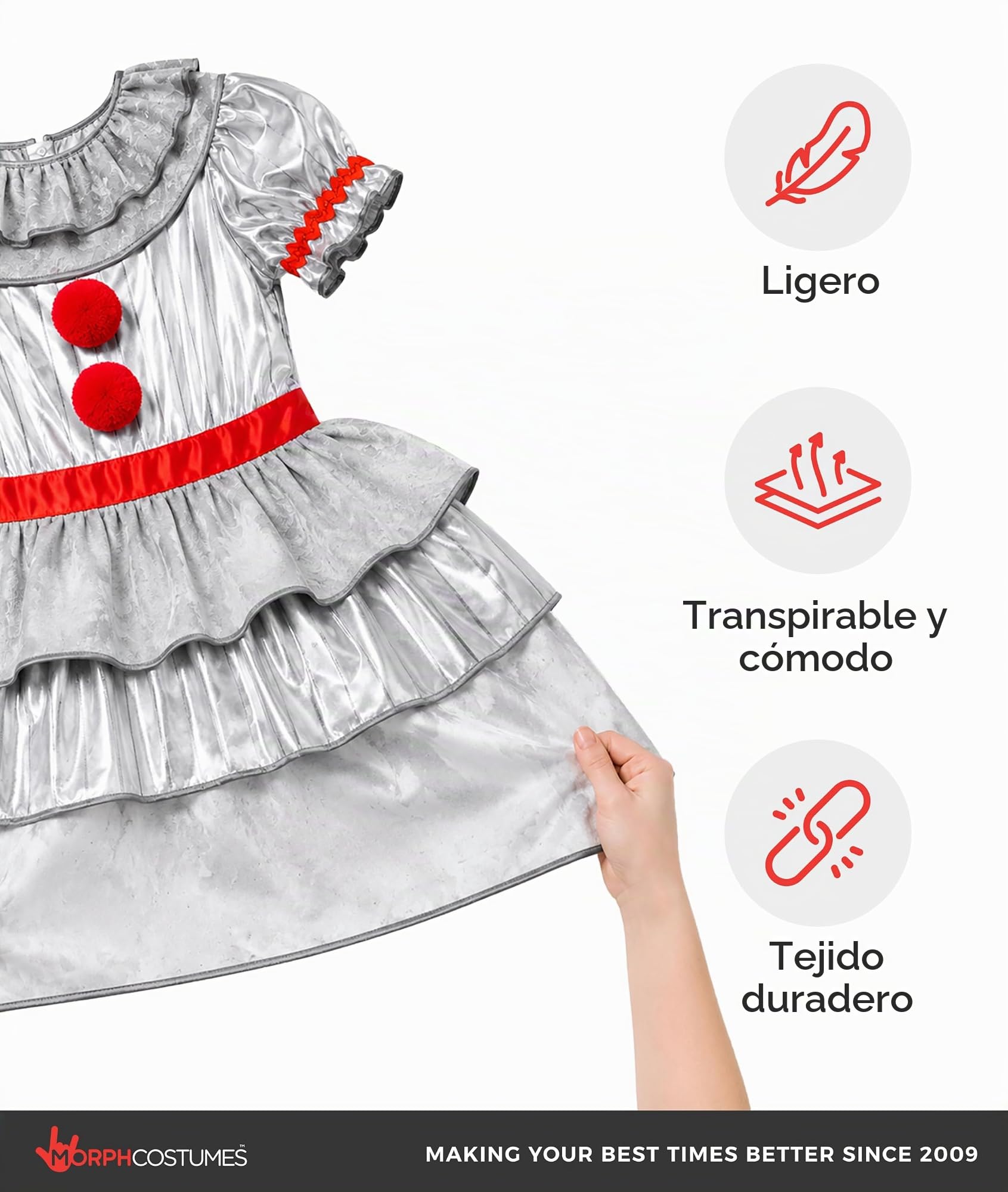 Morph Disfraz de payaso aterrador para niños, disfraz de payaso aterrador, disfraces de Halloween para niñas, disfraces de Halloween para niños
