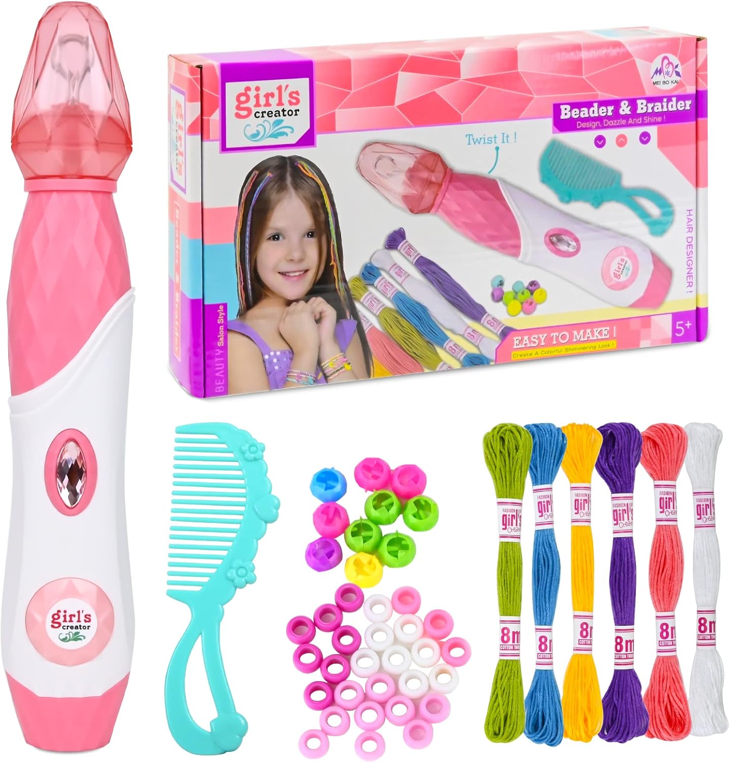 Ulikey Trenzador de Pelo Niña con Cuentas Coloridas, Accesorios de Pelo Trenzas, Juguetes Creativos Juego de Herramientas de Estilo Maquillaje de Moda, Herramienta de Peinado DIY Regalos para Niñas