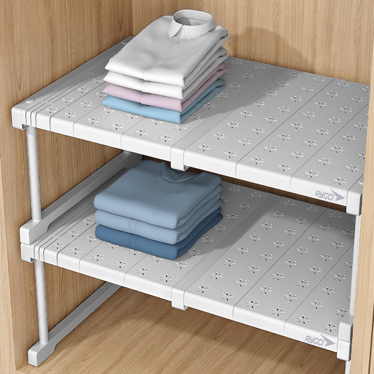 AYGCI Expandable Closet Shelf Divider Heavy Duty Cupboard Storage Organiser Rack Wardrobe Tension Shelf Separator for Kitchen Bathroom Bedroom (Width 42 [Length 67-88cm])