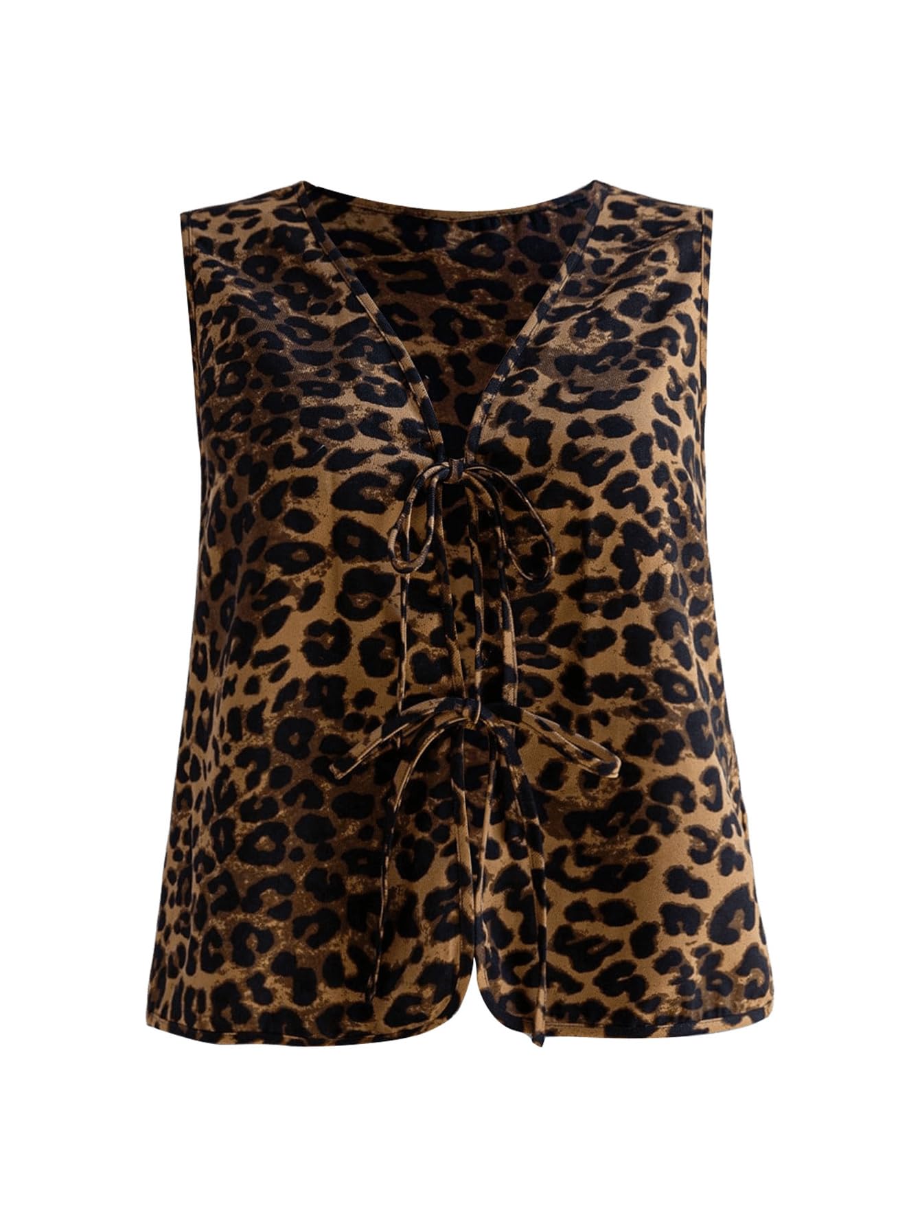 Floerns Womens Plus Size Cheetah Vest Sleeveless Tie Front Leopard Going Top Tops