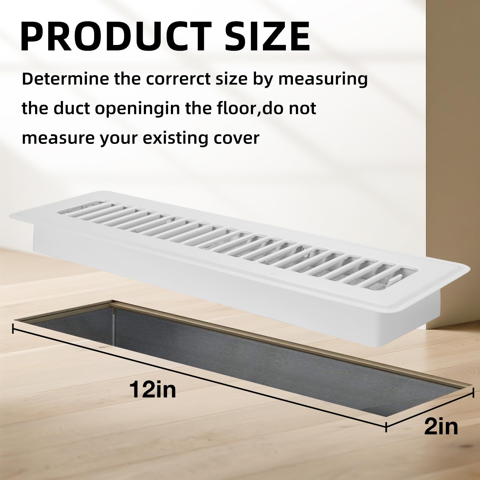 Rejilla de suelo de 2 x 12 pulgadas, paquete de 4 cubiertas de ventilación de piso para el piso del hogar, rejillas de acero resistente, cubiertas de ventilación ajustables de 4 x 10 pulgadas, color