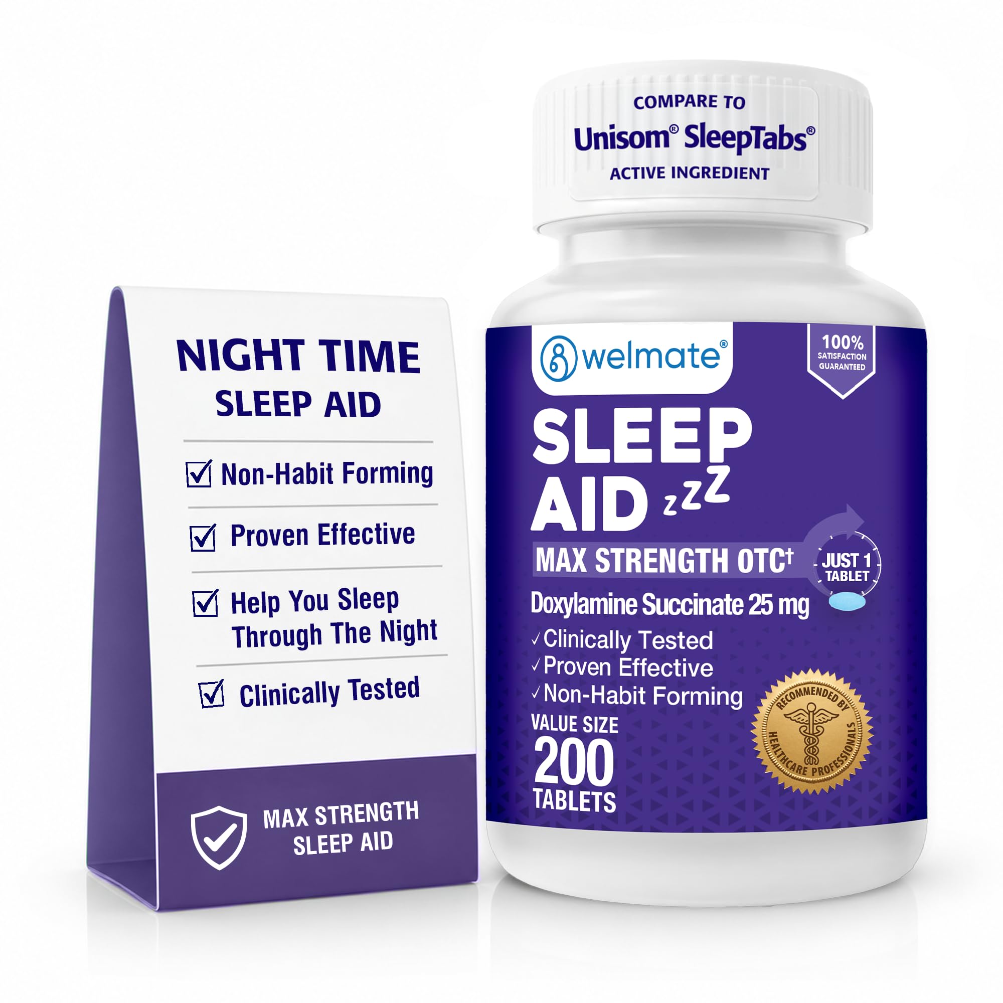 WELMATE, Doxylamine Succinate 25mg, Sleeping Pills for Adults, 200 Count
