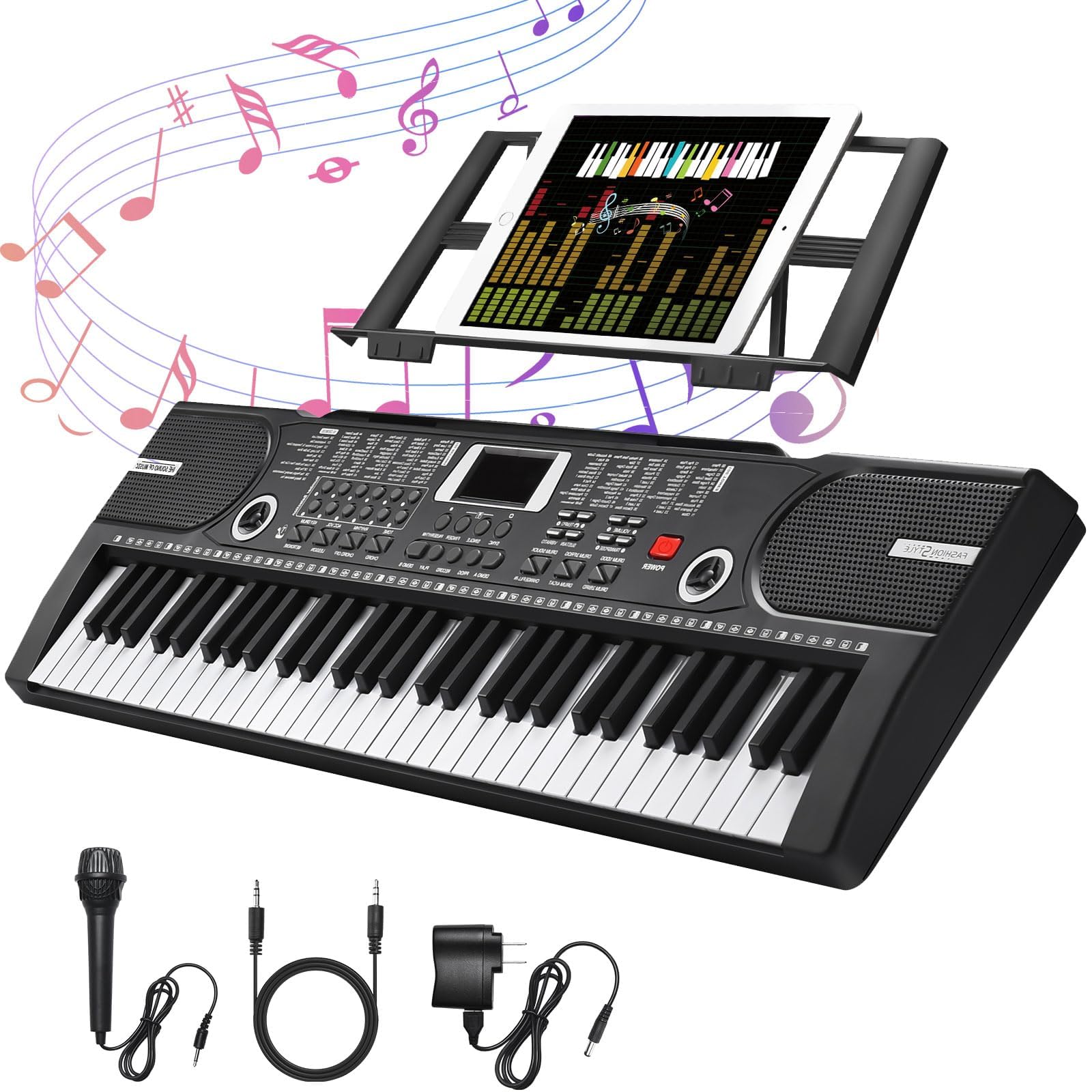 61 Key Keyboard Piano, Portable Electronic Keyboard Piano for Beginners with Speakers, Microphone, Sheet Music Stand, 100 Voices, 100 Rhythms, Digital Music Keyboard Built-In Speakers