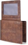 Swallowmall Leather Wallets for Mens RFID Blocking Genuine Bifold Wallet Capacity Billfold with ID Window 13 Card Holder Slots