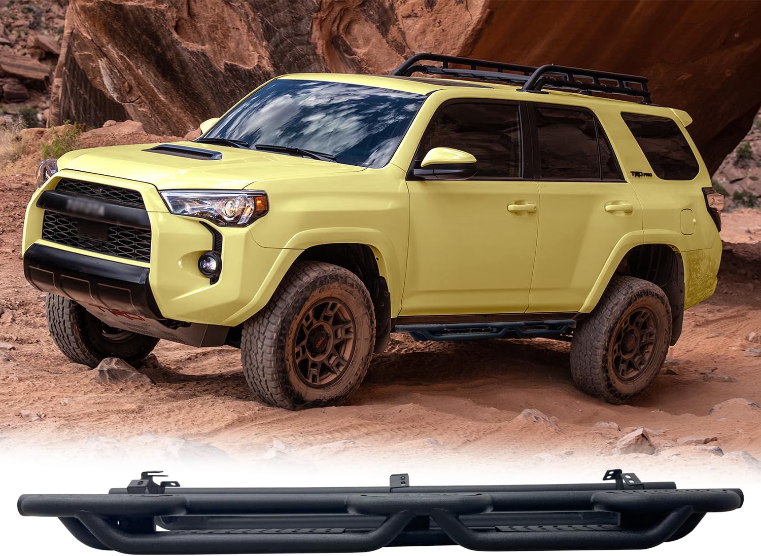 Steel Running Board for 2010-2024 Toyota 4Runner Trail Edition&2014-2024 4Runner SR5/TRD Pro Model（Without Side Skirts） Nerf Bar/Side Steps（Black Texture）