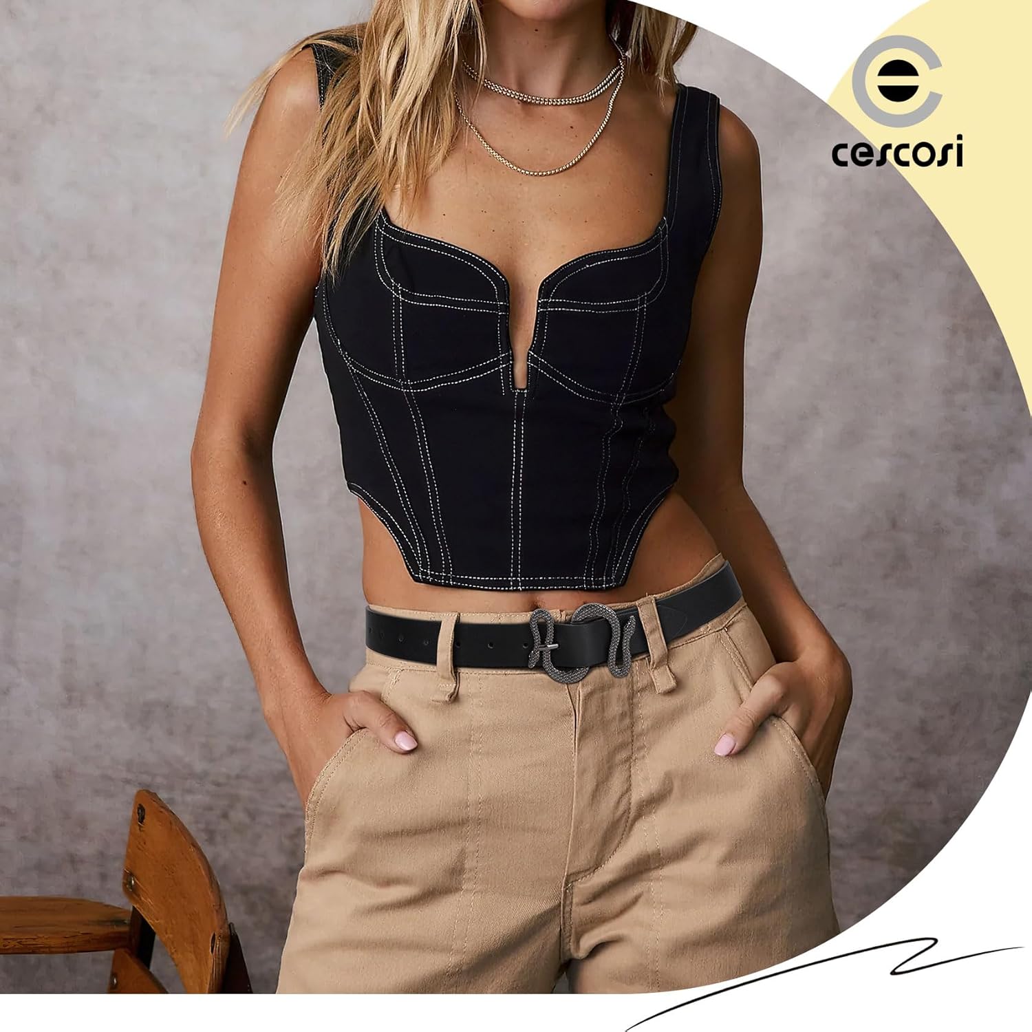 Women Leather Belt with Snake Buckle Fashion Women Belt for Jeans Pants Dresses - Image 2