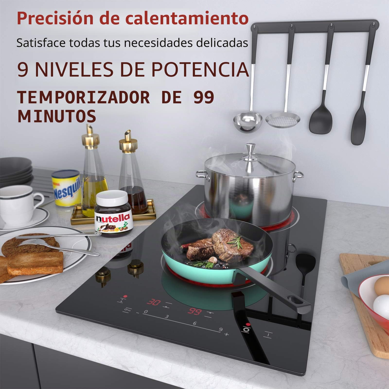 Placa vitrocerámica con 2 fuegos,placa de 2 fuegos,mesa de cocción vitrocerámica,2 fogones – (3200 W, autarkic, táctil, temporizador, vidrio-cerámica)– 2 Zona New
