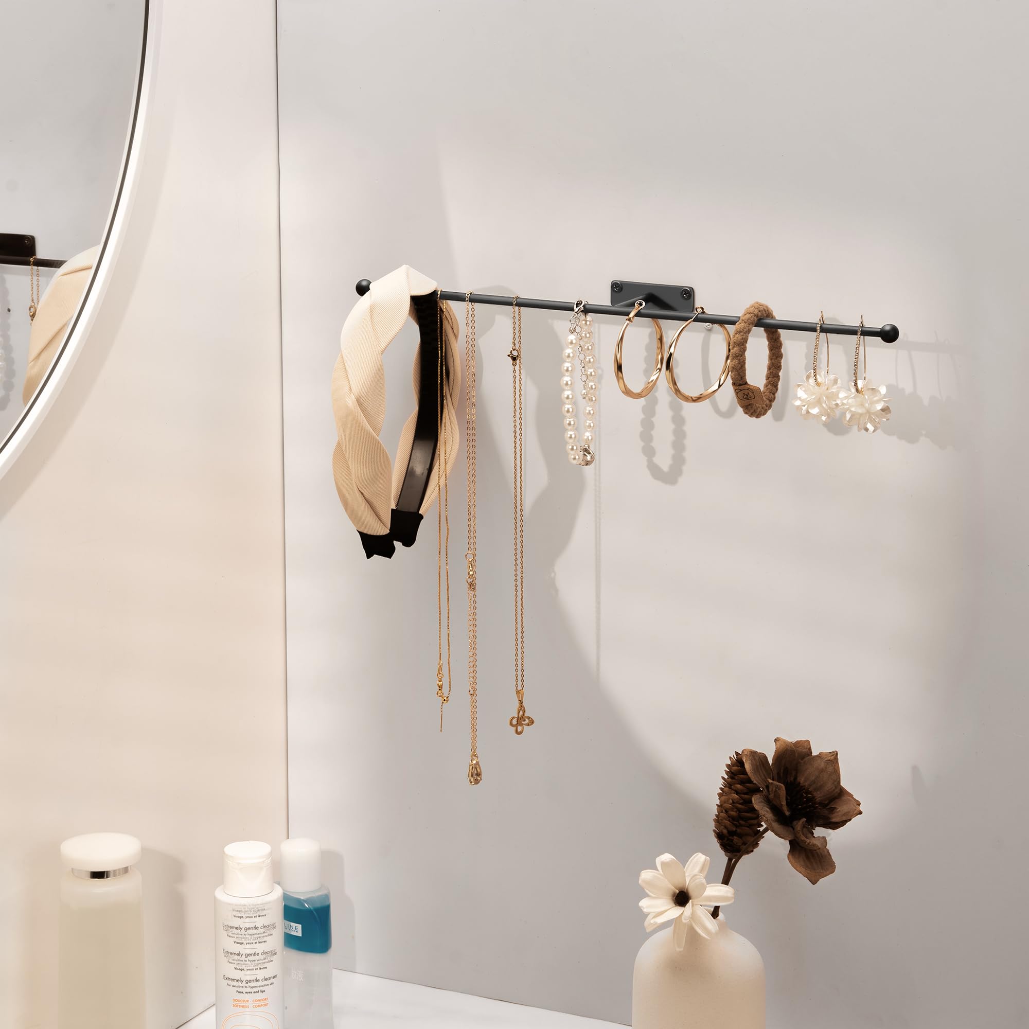 Josmimic Schmuck-Organizer zum Aufhängen an der Wand, 32 cm, Schraube im Lieferumfang enthalten, Schwarz, 2 Stück