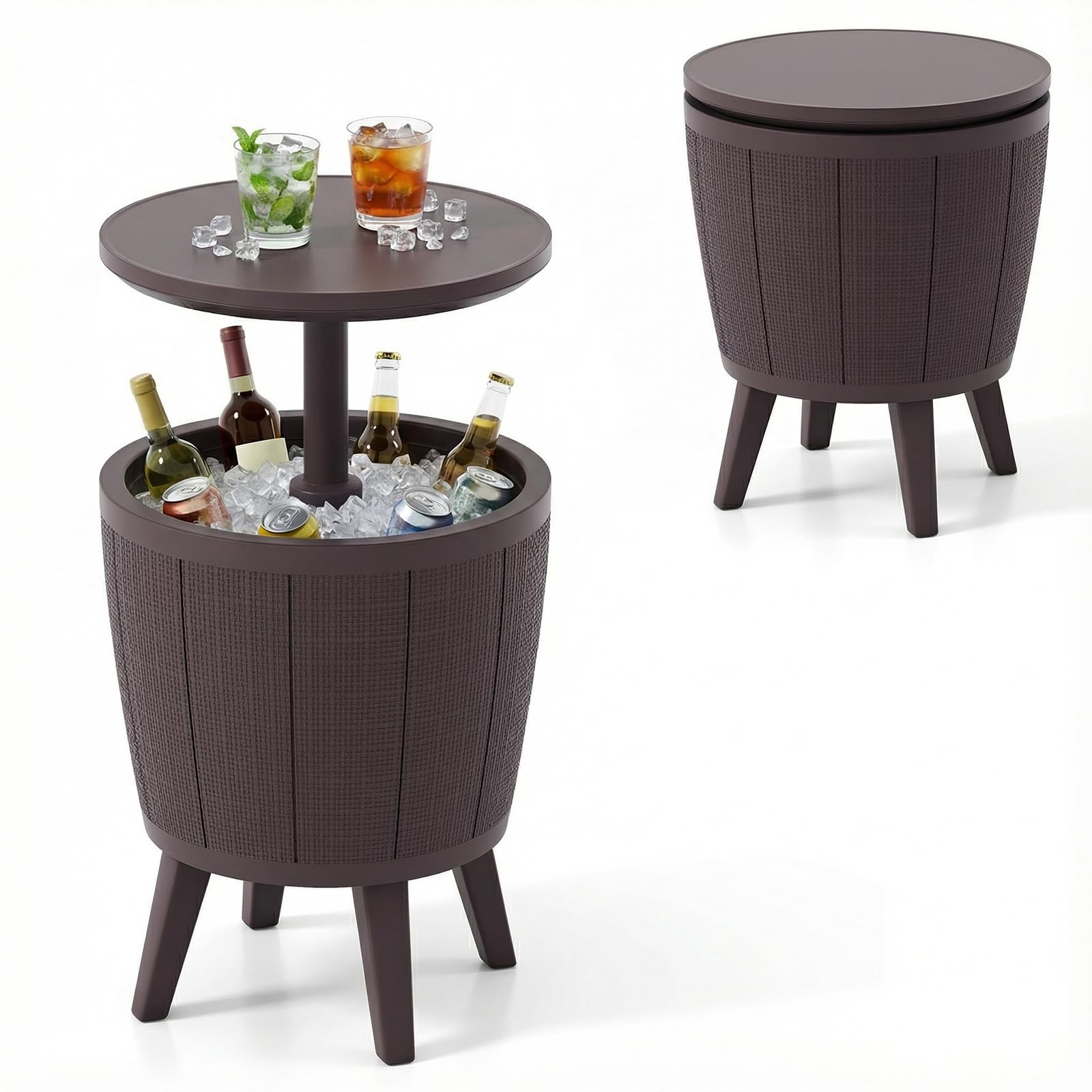 COSTWAY Cool Bar, stół chłodzący do użytku na zewnątrz, odporny na warunki atmosferyczne, 38 l, stolik pomocniczy z pokrywą podnoszącą, na imprezę, do ogrodu, na taras (brązowy)