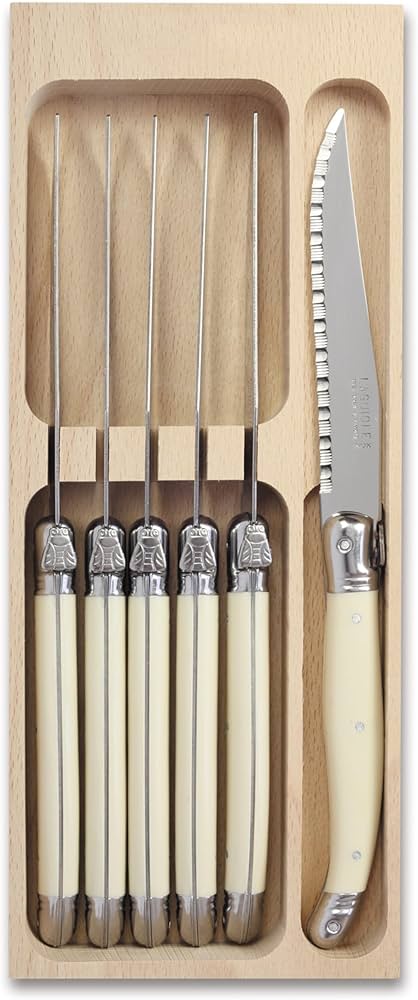 新品 LAGUIOLE ステーキナイフ(ANDRÉ VERDIER) 6本 Laguiole André Verdier Set of 6 Olive Wood Steak Knives – Bon Marché