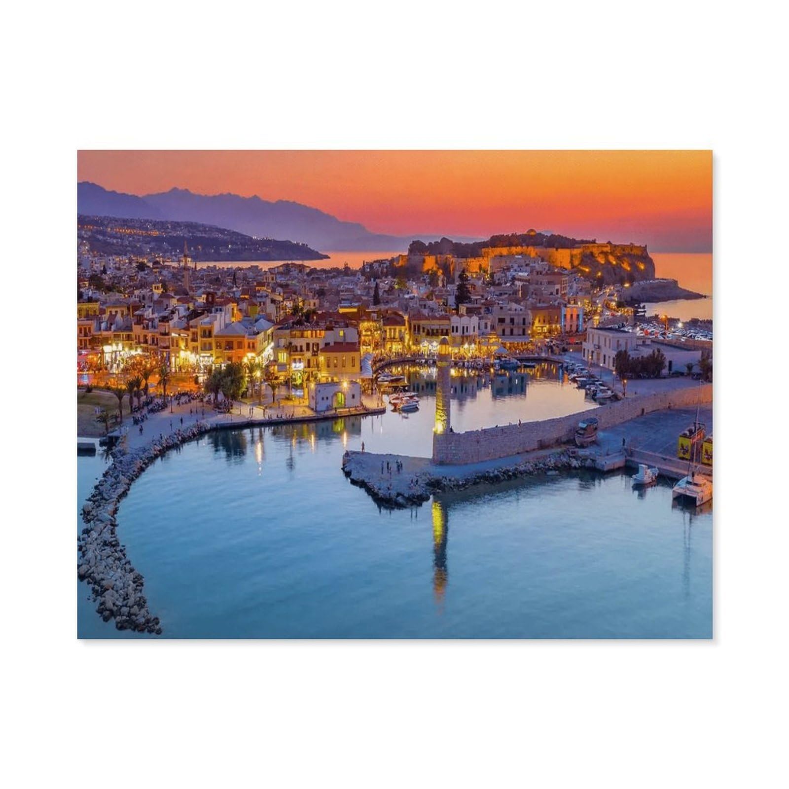 Jigsaw Puzzles for Adults 1000 Piece Jigsaws Puzzles for Adults，The old Venetian harbour of Rethymno town, island of Crete, Greece，Jigsaw Puzzle 1000 Pieces for Adult Challenging Puzzle Games-D49