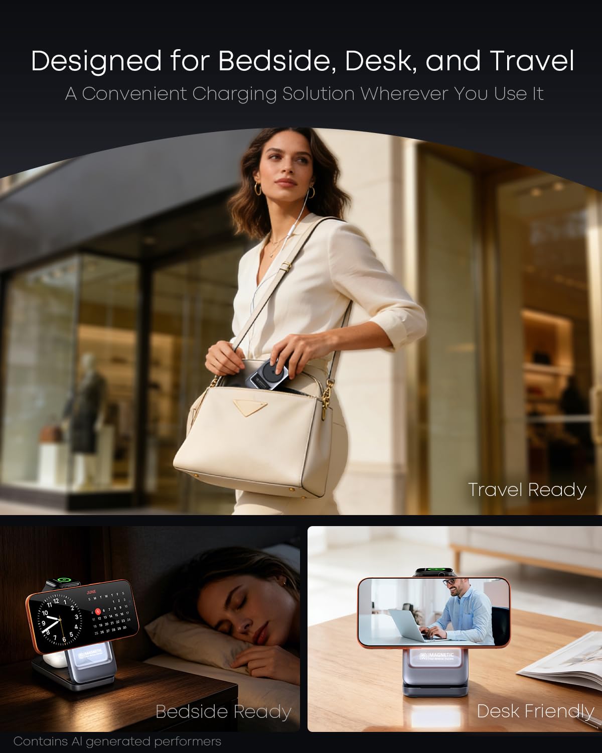 Qi2.2 25W 3-in-1 pieghevole caricatore senza fili magnetico per iPhone, luce notturna | Compatibile con iPhone 17/16/15/14/13/12, Apple Watch e AirPods, adattatore da 45 W + cavo 5A, custodia fino a 3 mm