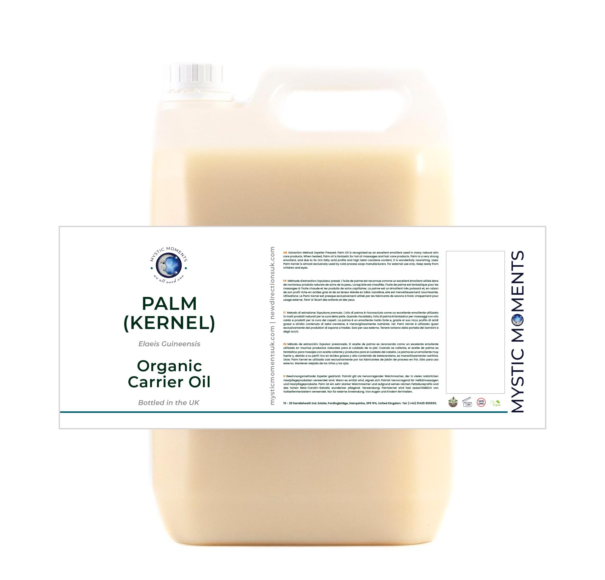 Mystic Moments Mystic Moments| Organic Palm Kernel Carrier Oil 5 Litres | Elaeis Guineensis Kernel Oil | Rich Nourishing Care For Skin & Hair | Deep Moisture & Conditioning | Cosmetic & Massage Base