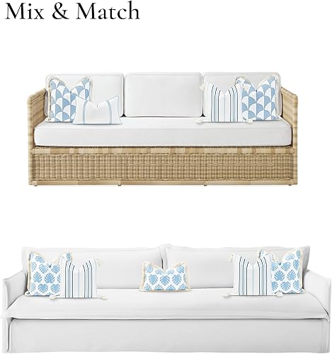 Miniatura 10 de Hofdeco Premium Coastal Hampton Style - Funda de almohada para patio interior y exterior, 18 x 18 pulgadas, resistente al agua para patio trasero,