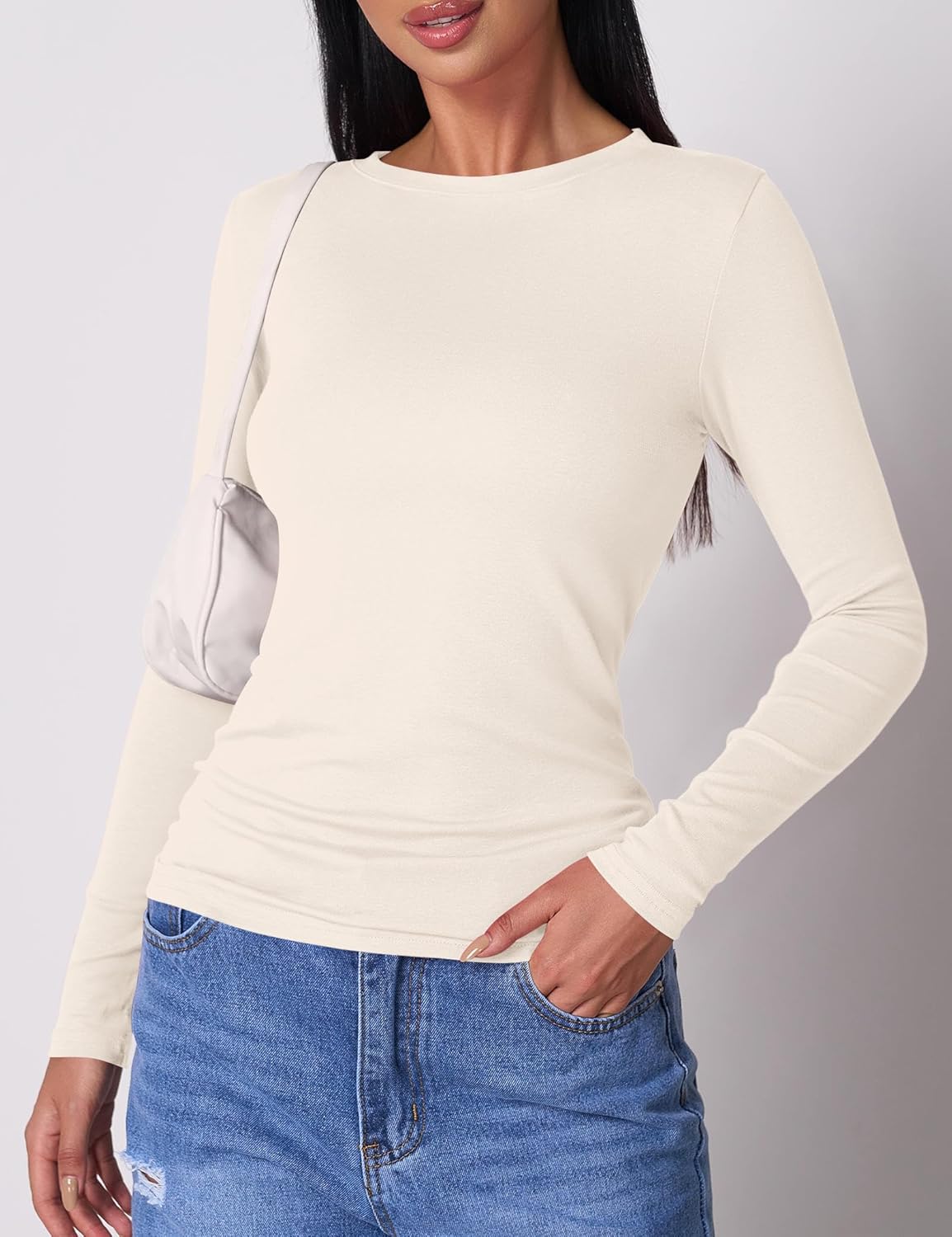 Beluring Women Long Sleeve Shirt Crew Neck Tops Slim Fit Tshirts Basic Ribbed Tee - Image 3