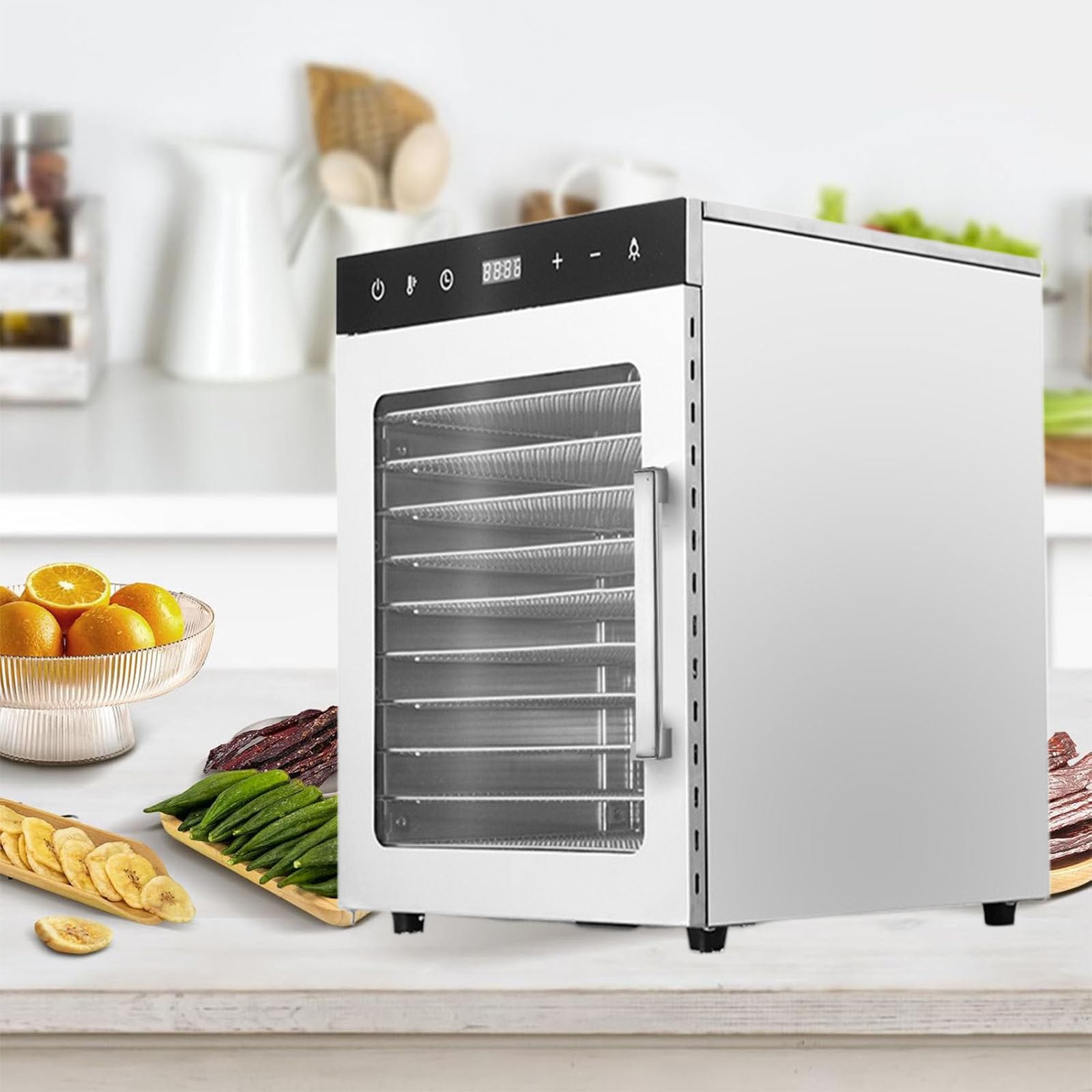 Essiccatore per Alimenti, essiccatore a 10 vassoi in Acciaio Inossidabile per Alimenti e Carne secca, Erbe, Frutta, Macchina essiccata con Timer Digitale e Controllo della Temperatura