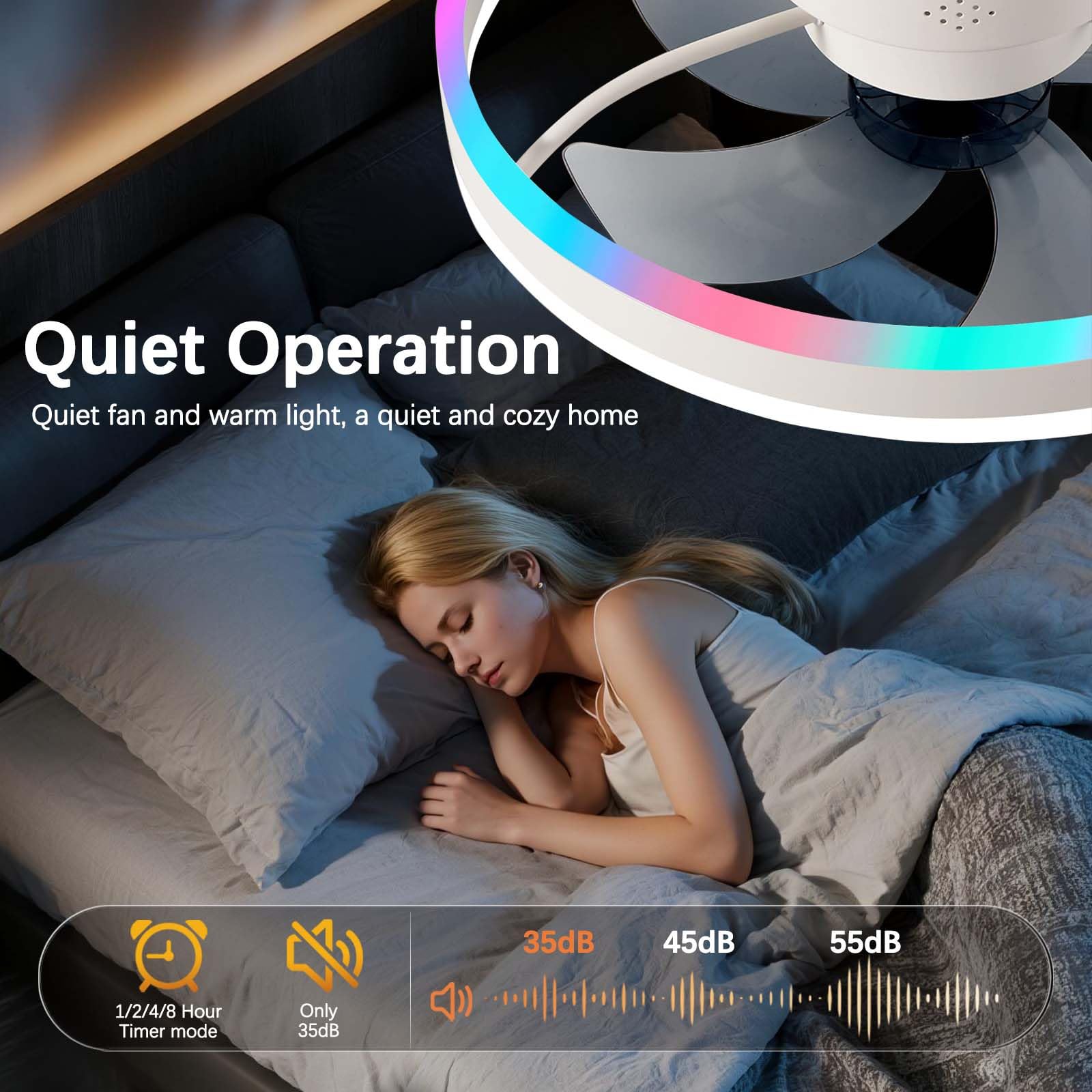 50cm RGB Ventilatore da Soffitto con Luce e Telecomando 73W Bianco | Silenzioso Plafoniera con Ventilatore per Camera da Letto Soggiorno Timer LED Lampadario Ventilatore 6 Velocità 3000-6500K