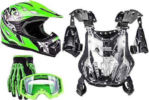 Typhoon - Kit de motocross todoterreno para niños, guantes de casco y protector de pecho PeeWee
