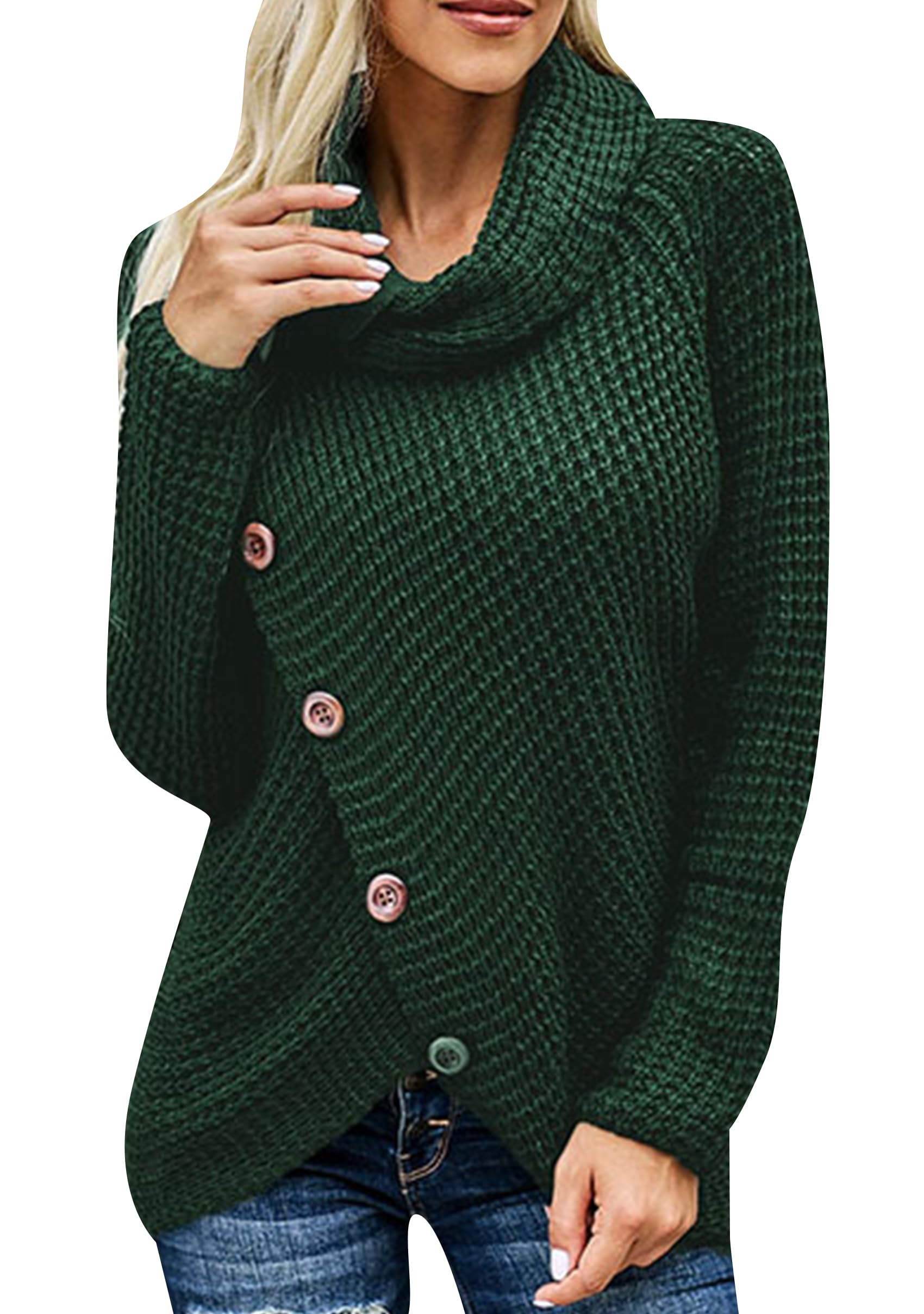 OMZIN Womens Chunky Ribbed Long Sleeve Sweater Autumn Pullover Top Asymmetrical Knit Loose Sweaters