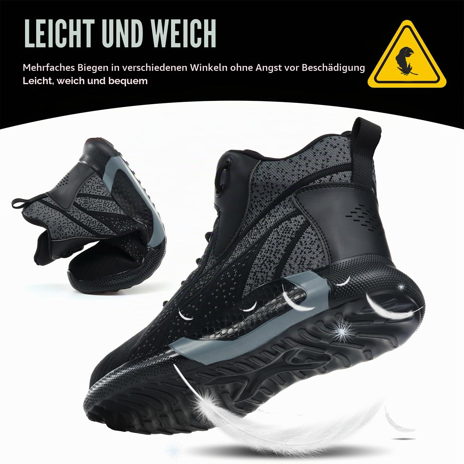 Sicherheitsstiefel Herren Damen Leicht Arbeitsschuhe Hoch Schutzschuhe | Bequeme Sicherheitsschuhe mit Stahlkappe, Atmungsaktiv, Sportlich, Stahlkappenschuhe für Logistik, Lager & Industrie