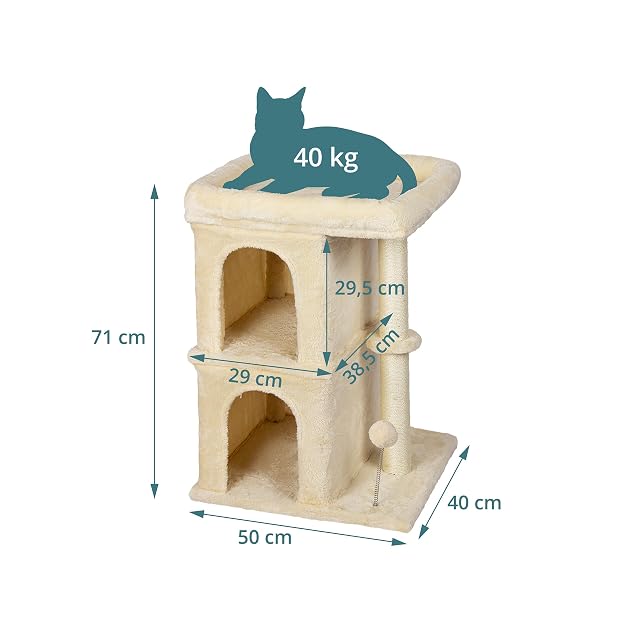 Foto 4 de 8 de Relaxdays Árbol rascador, 2 Cuevas y Juguete, sisal, Beige