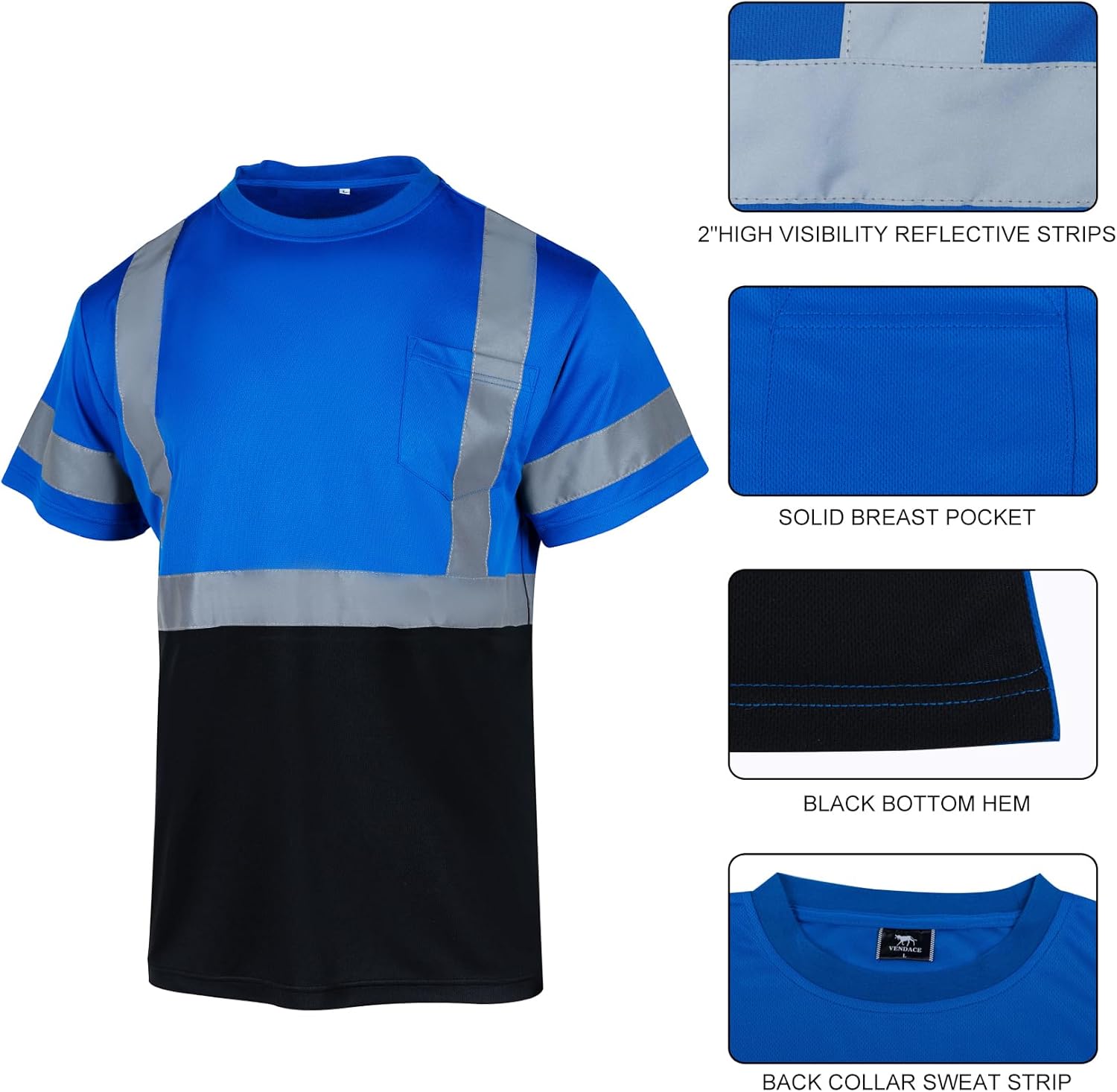 VENDACE Safety Shirts for Men 3 Pack High Visibility Reflective Hi Vis Short Sleeve Construction Work Shirt(Royal Blue,L) - Image 3