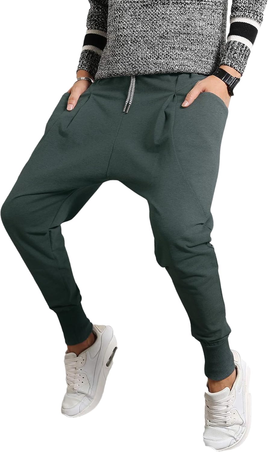 PRIJOUHE Men's Joggers, Sweatpants, Low Crotch Sweats Slim Fit Trousers Harem Hip Hop Pants - Image 7