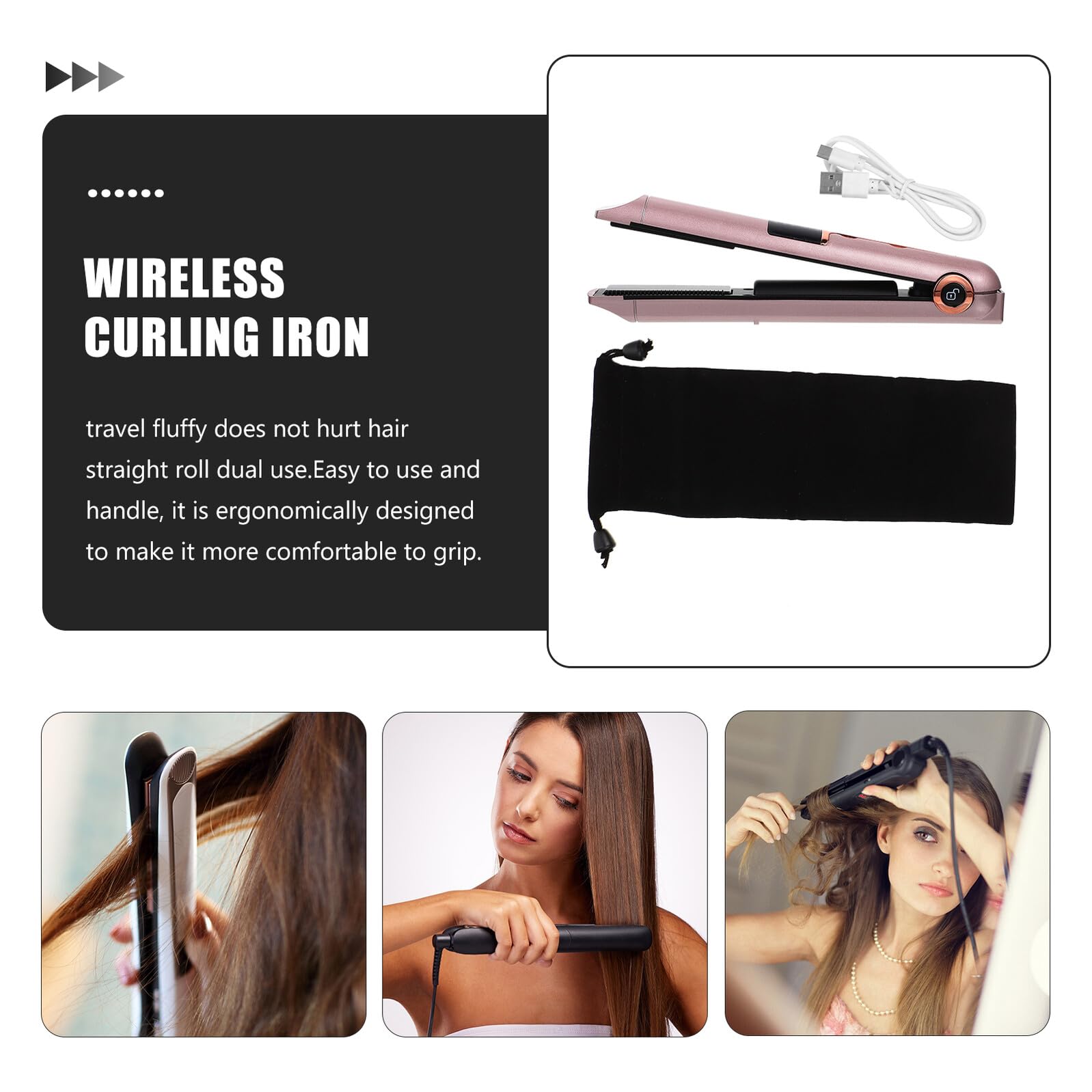 2-in-1 Profi Haarglätter Lockenstabgerät mit 2600mah Akku aus Abs