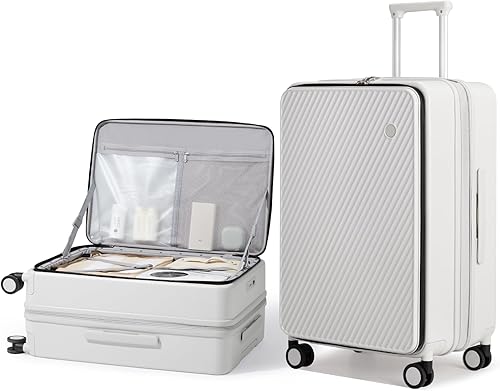 mixi Maletas de equipaje de mano expandibles para PC, con apertura superior, con ruedas giratorias y bloqueo TSA, Blanco ahumado.