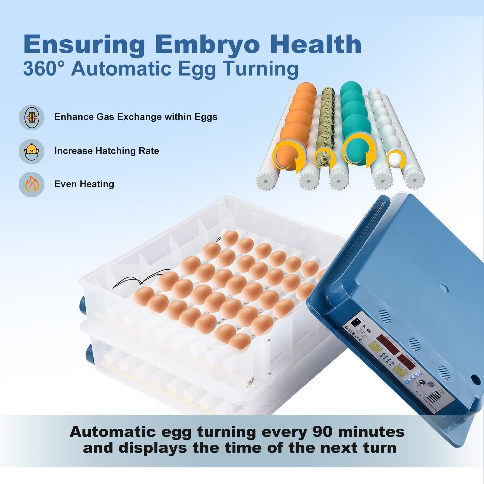Intelligent Egg Incubator, Intelligent Automatic Egg Hatcher, Precise Temperature Control Poultry Hatcher Machine for Quail, Pigeon, Chicken, and Duck Eggs