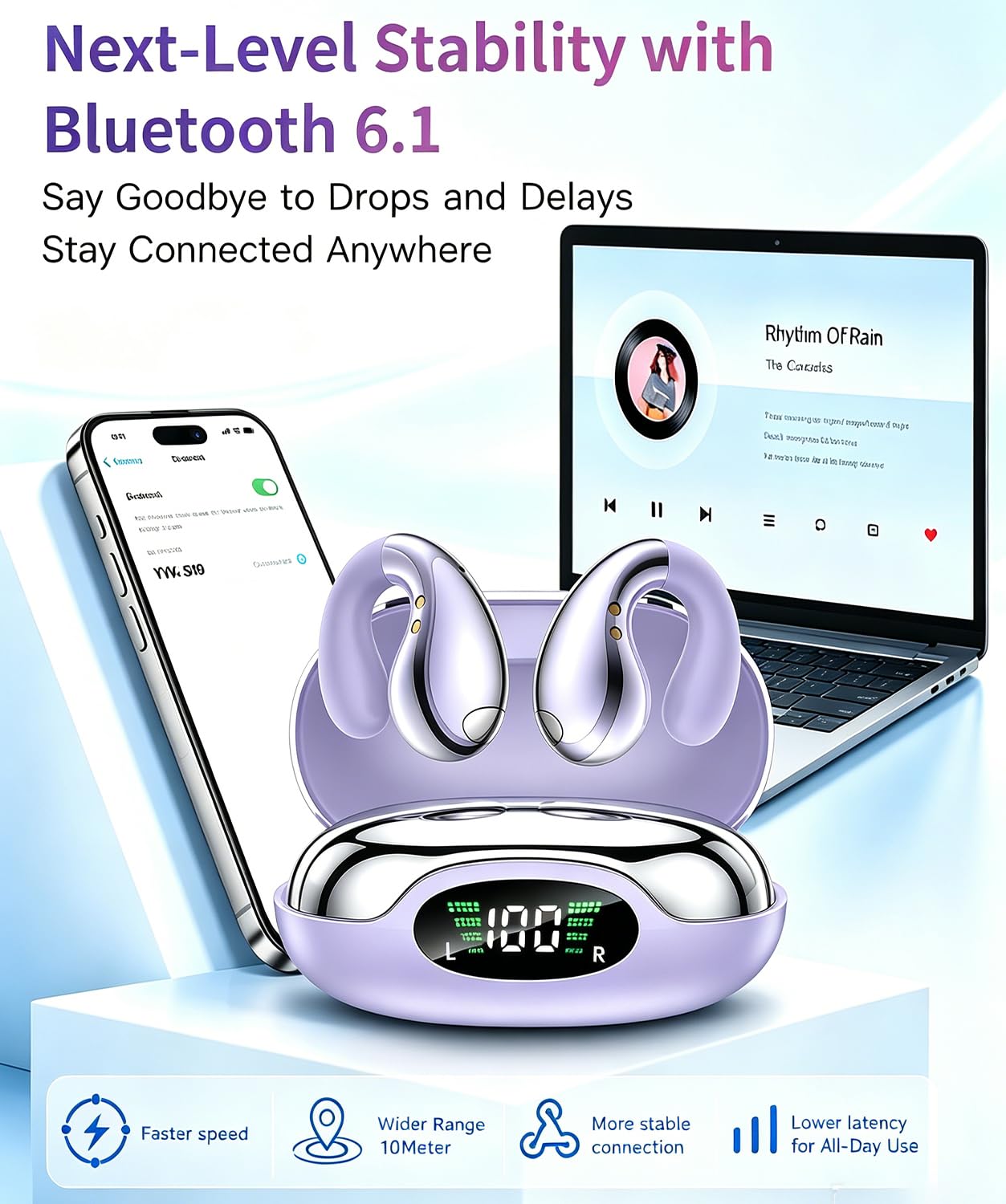 Auricolari ultra aperti aggiornati, leggeri, comodi, a conduzione ossea, wireless, con clip, vestibilità sicura e chiamate chiare, Bluetooth, per lavoro, pendolari, allenamento, corsa
