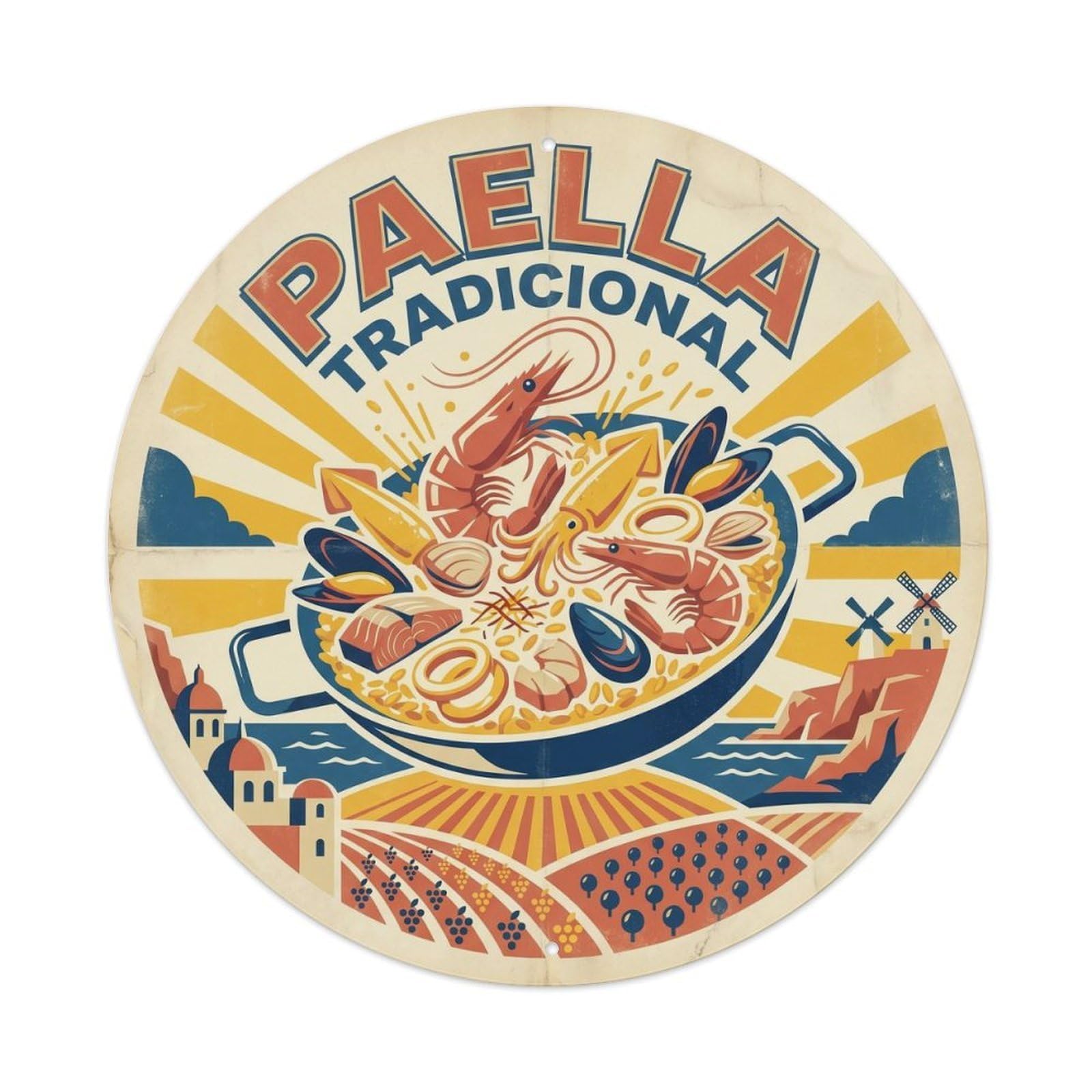 Silkscreen Travel Paella Spanish Cuisine Food Market Metal Tin Sign