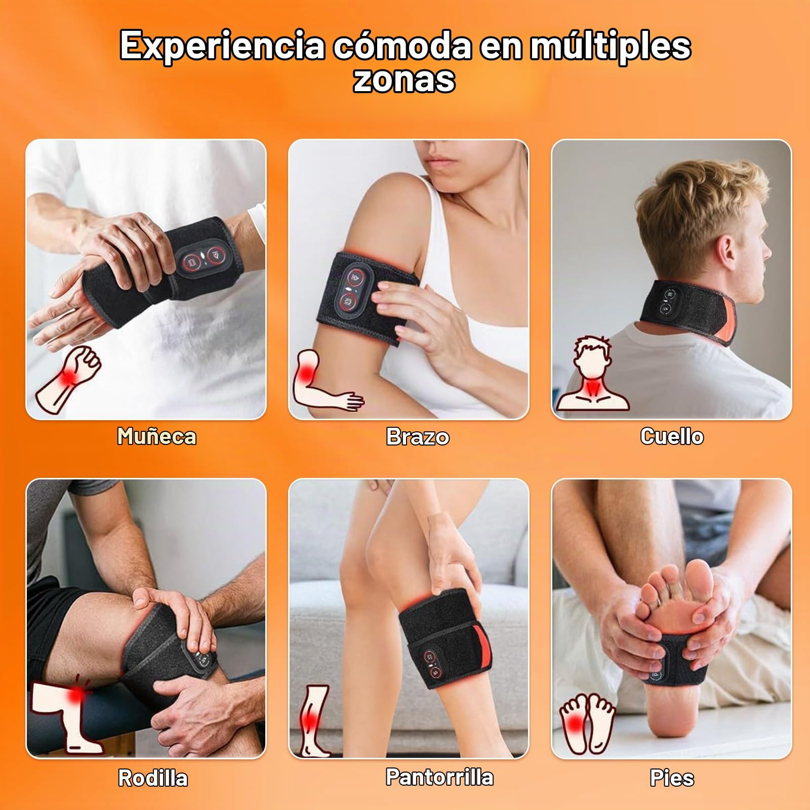 Masajeador de Muñeca Inalámbrica con 3 Niveles de Calor y Vibración, Batería 3000 mAh Recargable para Uso en Hogar, Oficina, Deporte - Confort y Relajación para Muñeca, Mano, Codo