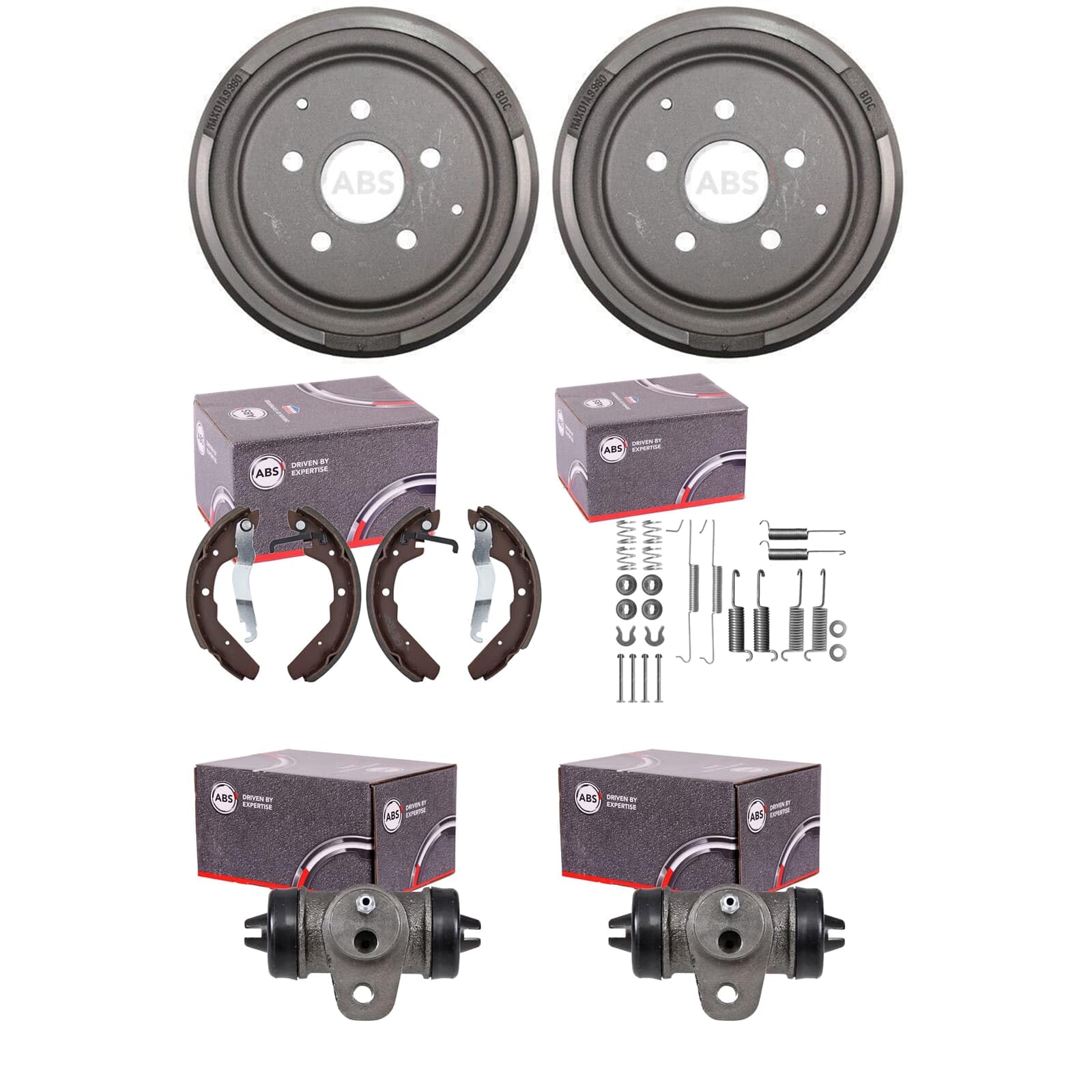 A.b.s Bremstrommeln Ø 252mm + Backen + Radzylinder hinten | 7170-S + 8801 + 0571Q + 2748 Kompatibel mit Transporter T3 Bus (25_),Transporter T3 Kasten (24_, 25_),Transporter T3 Pritsche