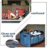 Vista 5 de Paquete de 2 organizadores azules para maletero + organizador negro para maletero de automóvil, contenedores de almacenamiento plegables de carga