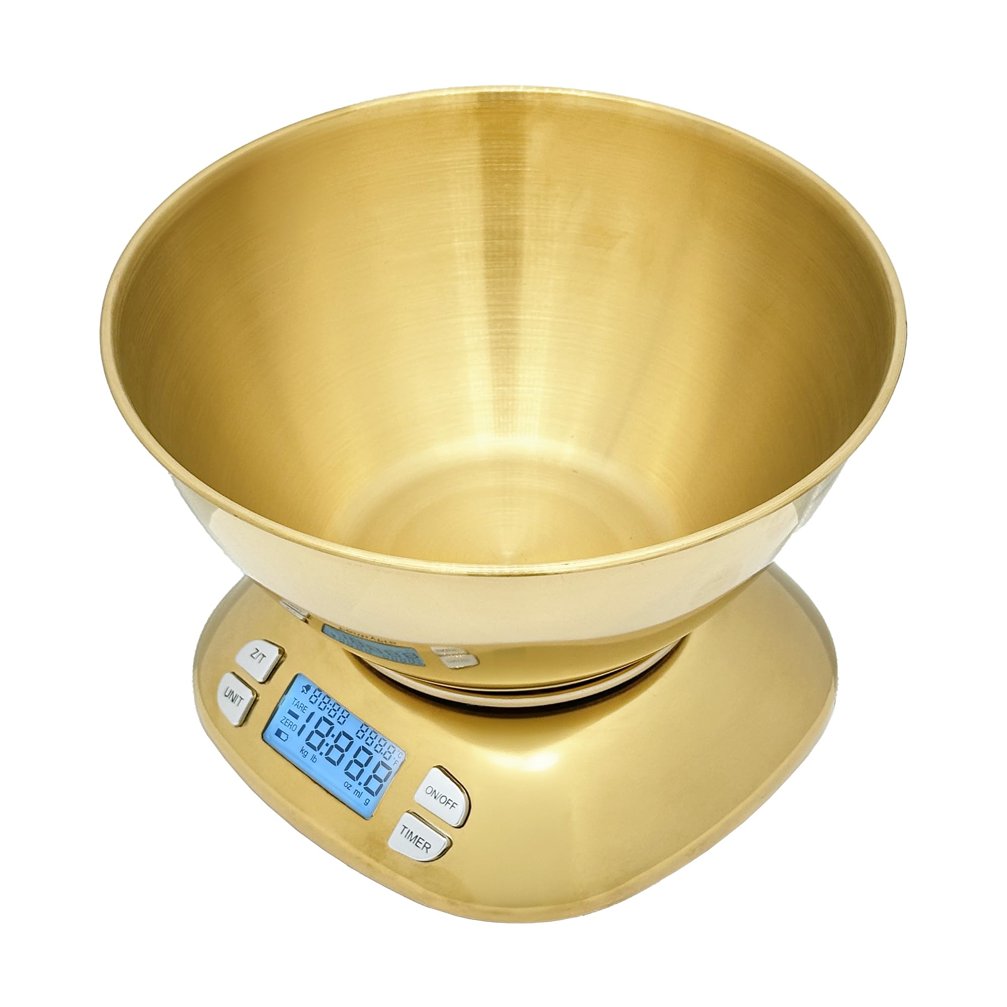 The Display Guys - Báscula digital de cocina de acero inoxidable con cuenco, para laboratorio de alimentos, café, pantalla LCD, gramos, libras, libras, capacidad de 12 libras/5,5 kg, batería incluida