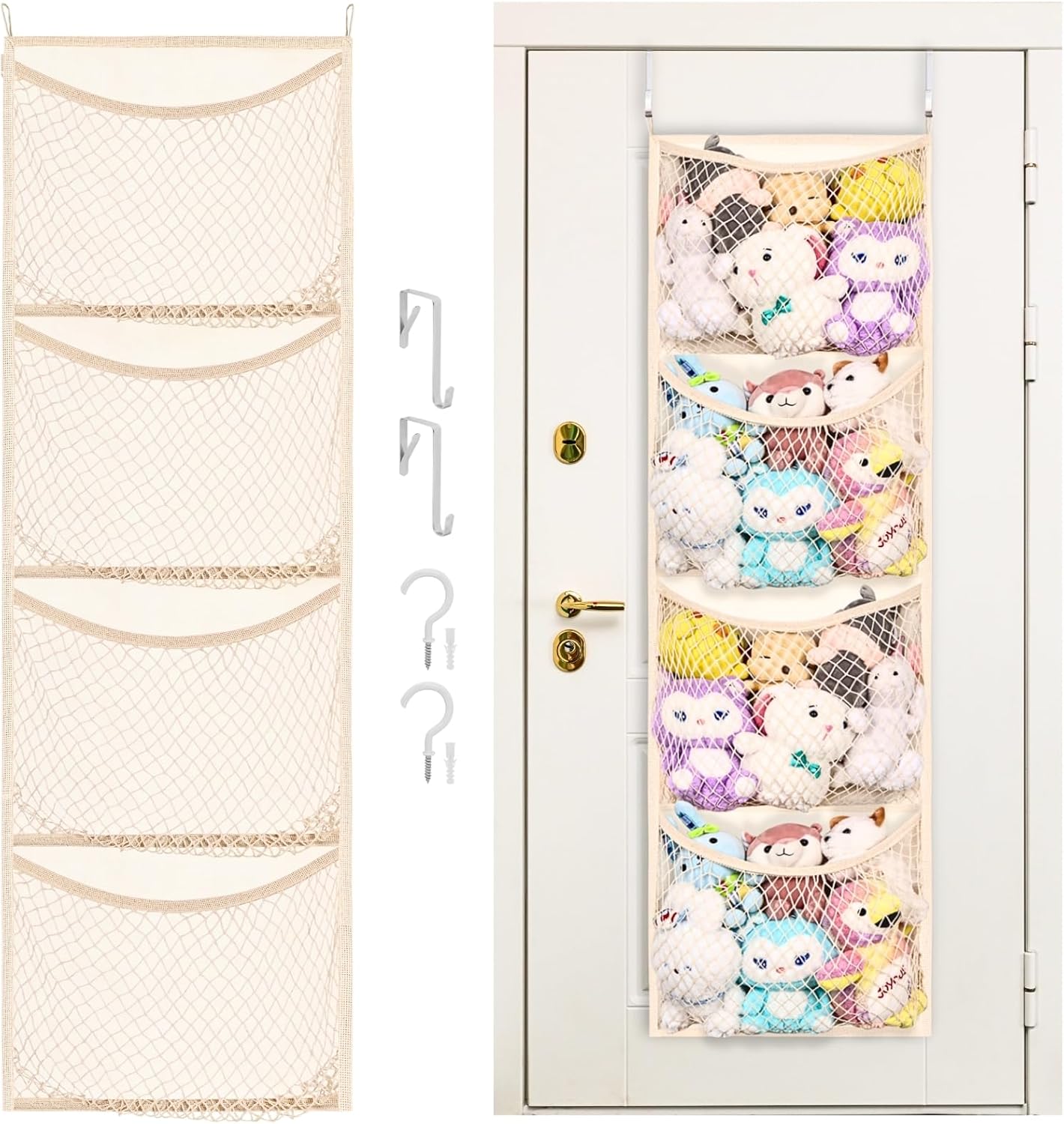 Over the door stuffed animal storage organizer with four pockets