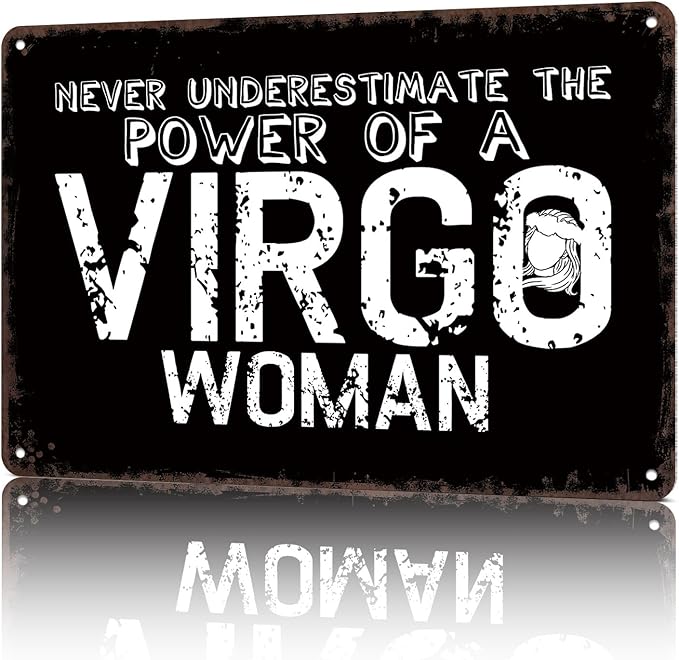 HUIMIS Vintage Metal Sign Virgo Power Women Zodiac-Funny Wall Art Tin Signs Poster For Home Room Bedroom Man Cave Office Decor 8x12inch