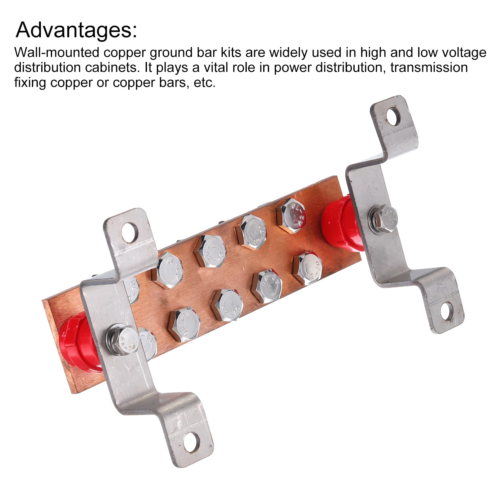 uxcell 1 Set Wall Mounted 8" x 2" x 1/4" Copper Ground Bar with 10 Terminal Positions Ground Bar Kits - Image 4