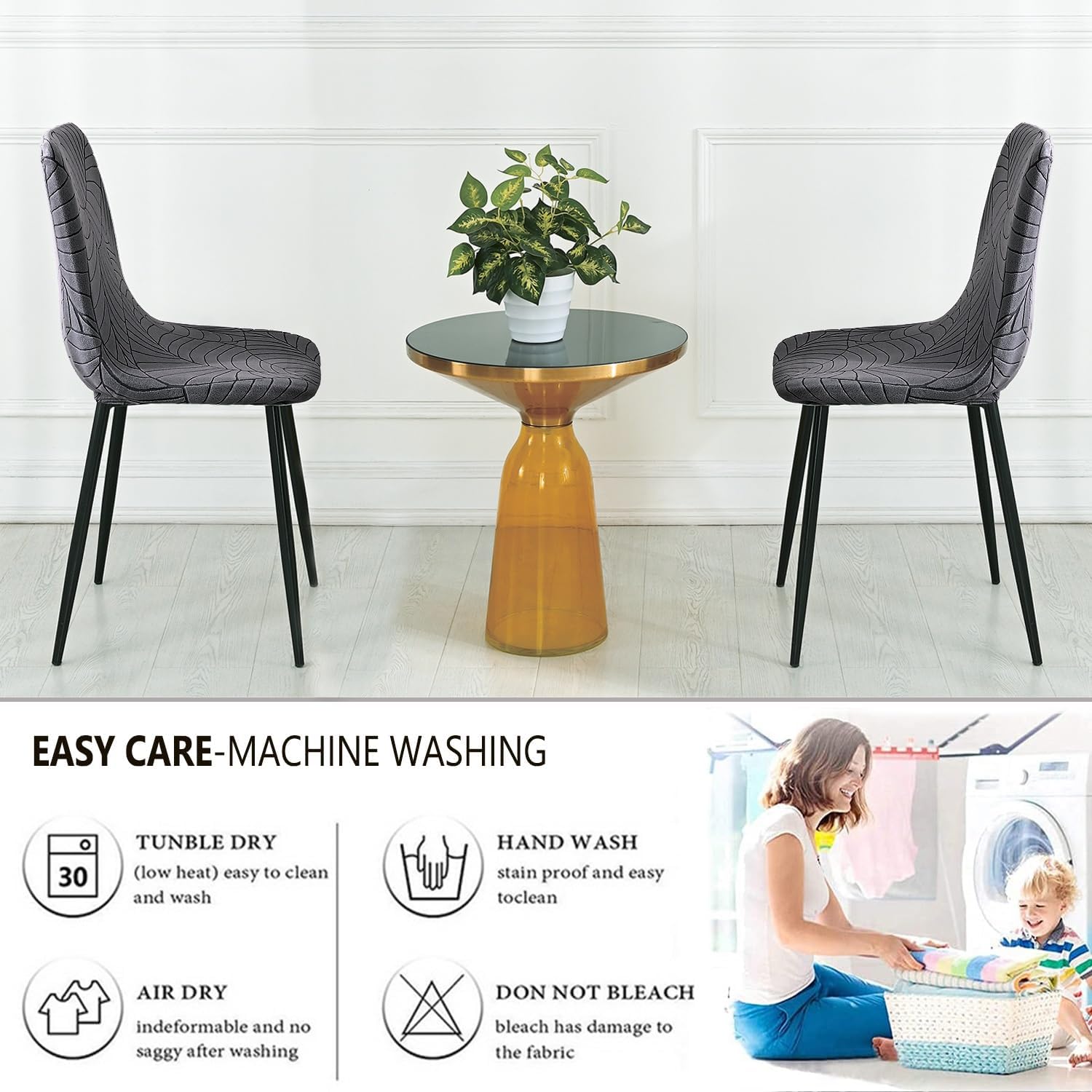 Chair Cover for Dining Room, Stretch Kitchen Seat Covers Chair Covers Removable Washable Chair Seat Slipcovers Protector for Dining Room, Hotel, Ceremony, Party(Dark Grey,2PCS)