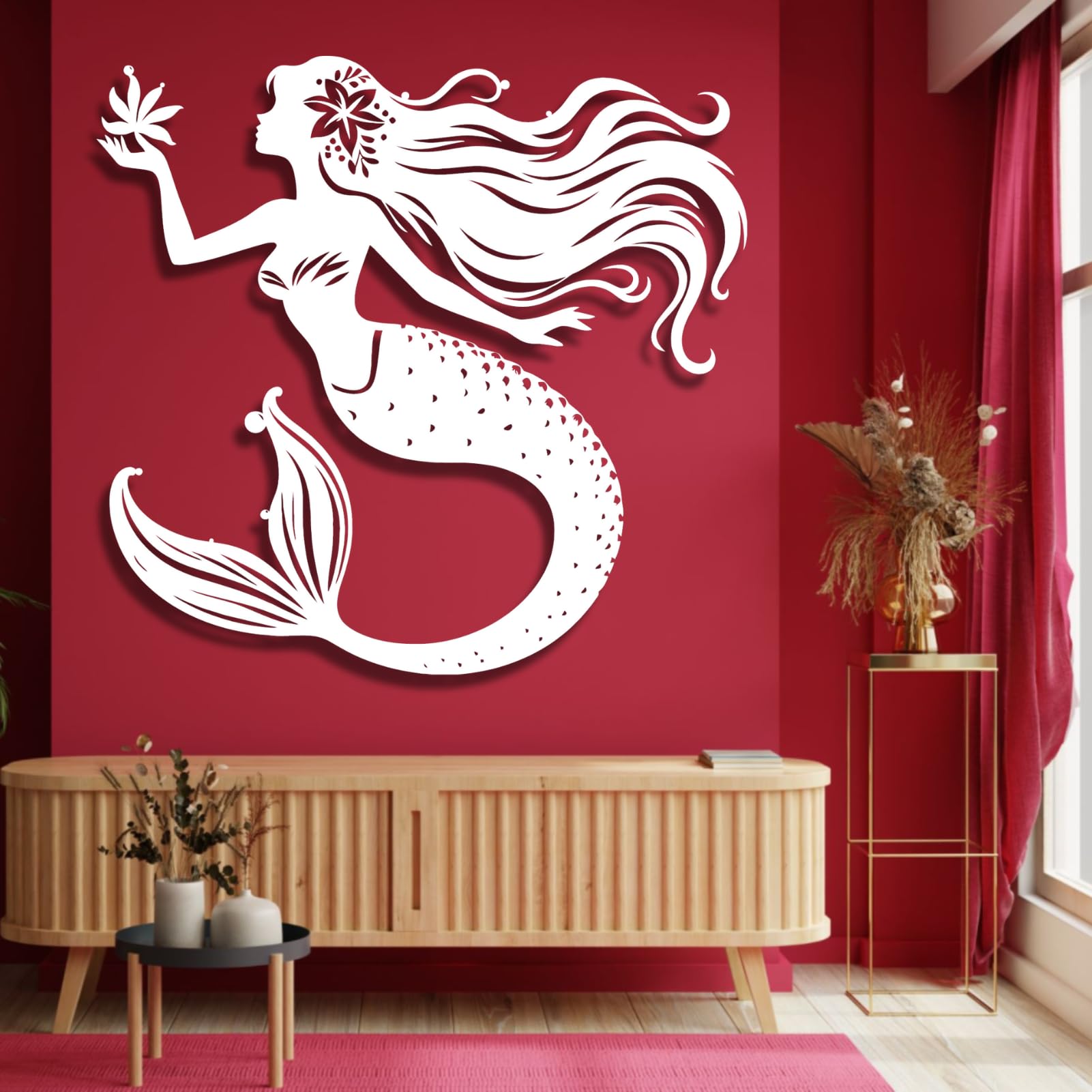 lunwall Metal Mermaid Wall Decor,Metal Mermaid Wall Art,Mermaid Large Wall Decor,Ocean Metal Wall Decor,Ocean Theme Nautical Decor,Metal Wall Art (