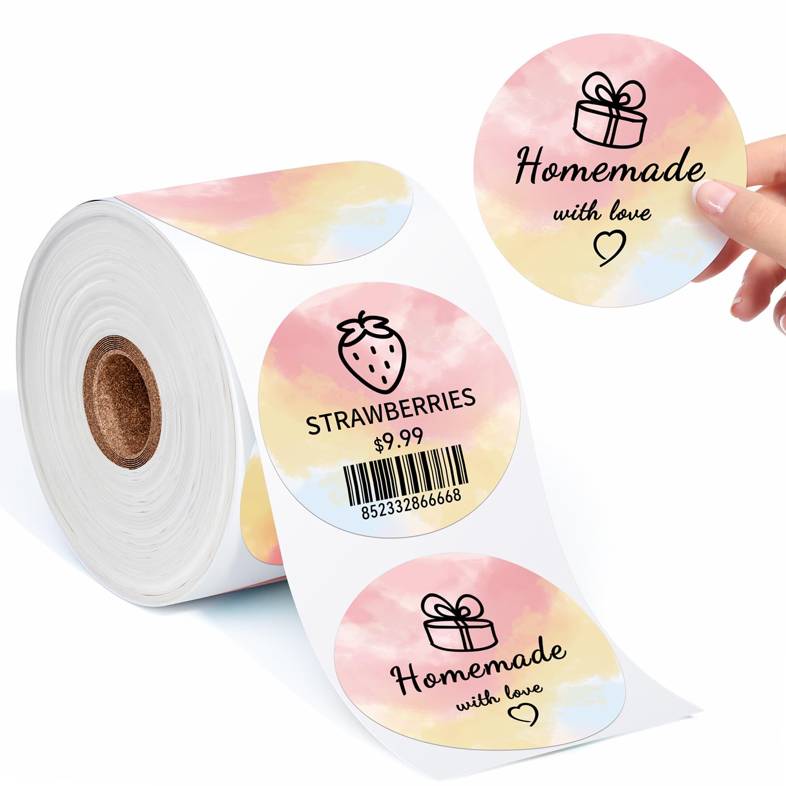 Memoking Round Labels - 2" Circle Thermal Labels, 750 PCS Colorful Thermal Sticker for Thermal Label Printer, Thermal Labels Roll for Thank You Stickers, Diy Logo, Qr Code, Name Tag (750PCS / Roll)