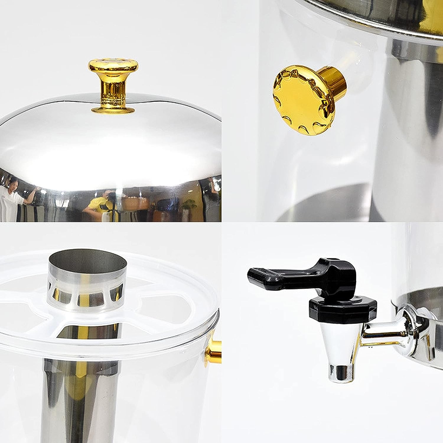 Dispensador de jugo: dispensador de jugo de frutas, leche y bebidas frías, ideal for cafeterías, cantinas, servicios de buffet y más(Silver,16L)