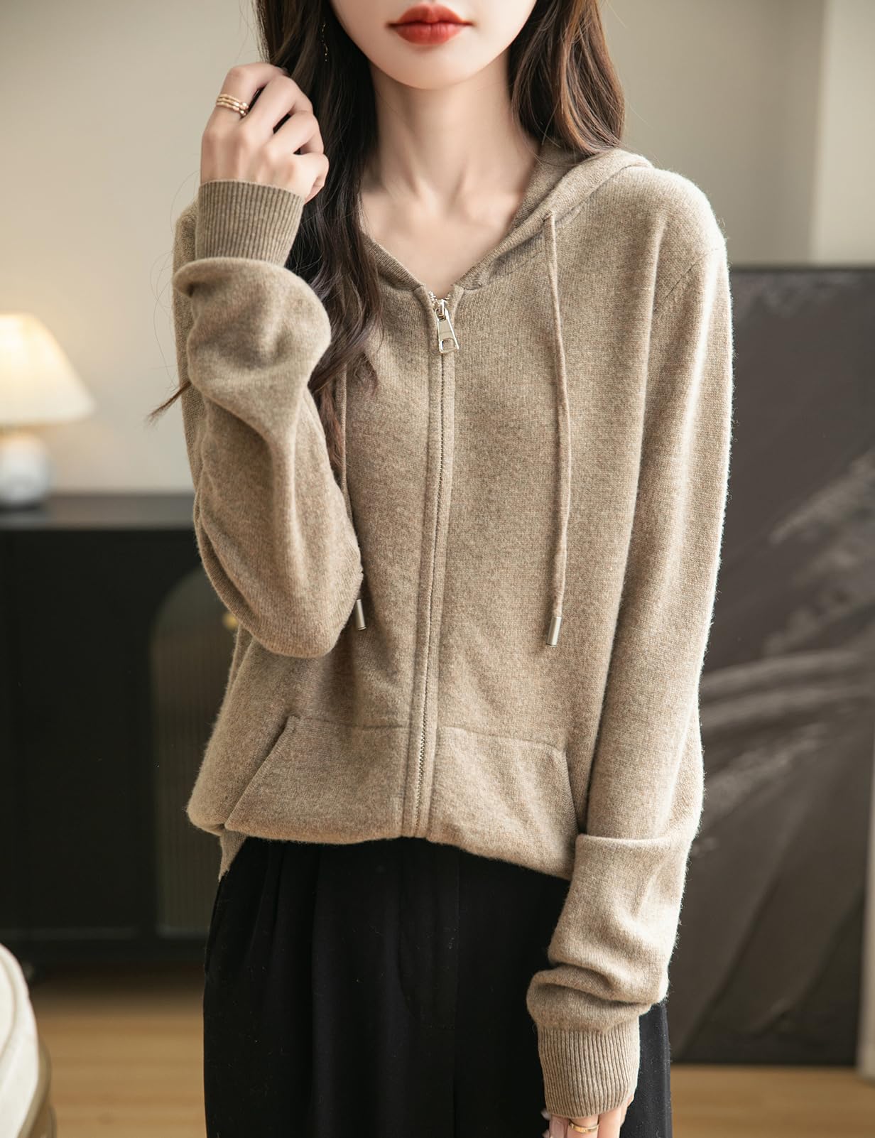 Chanyarn Women's 100% Merino Wool Zip Up Hoodies 2025 Fall Winter Warm Long Sleeve Knit Sweatshirt Cardigan with Pocket